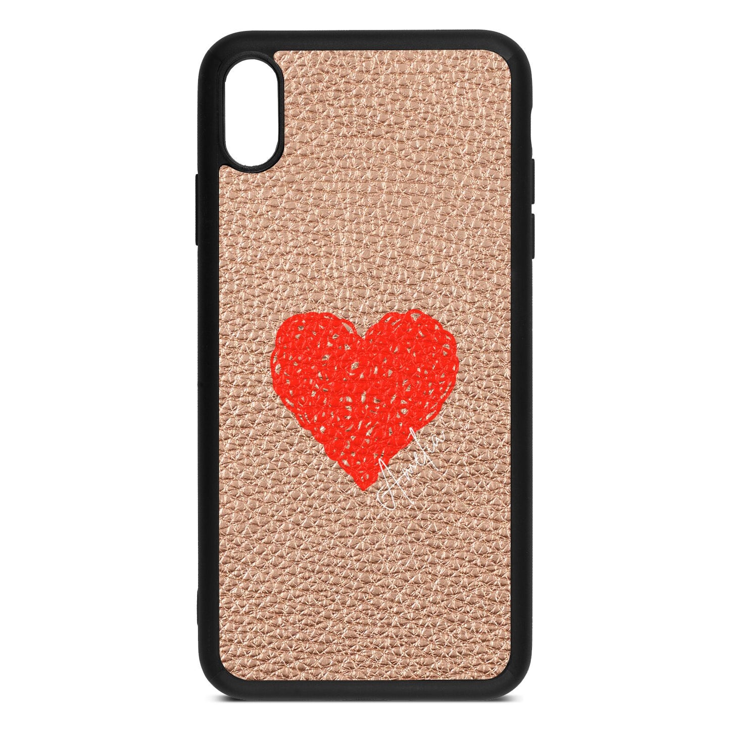 Custom Red Heart Rose Gold Pebble Leather iPhone Xs Max Case