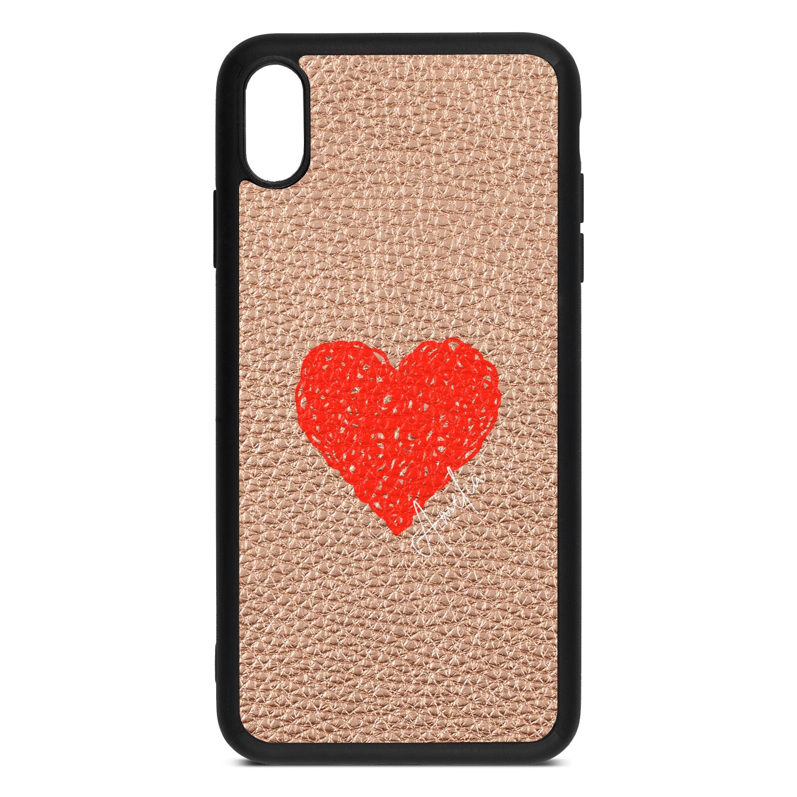 Custom Red Heart Rose Gold Pebble Leather iPhone Xs Max Case