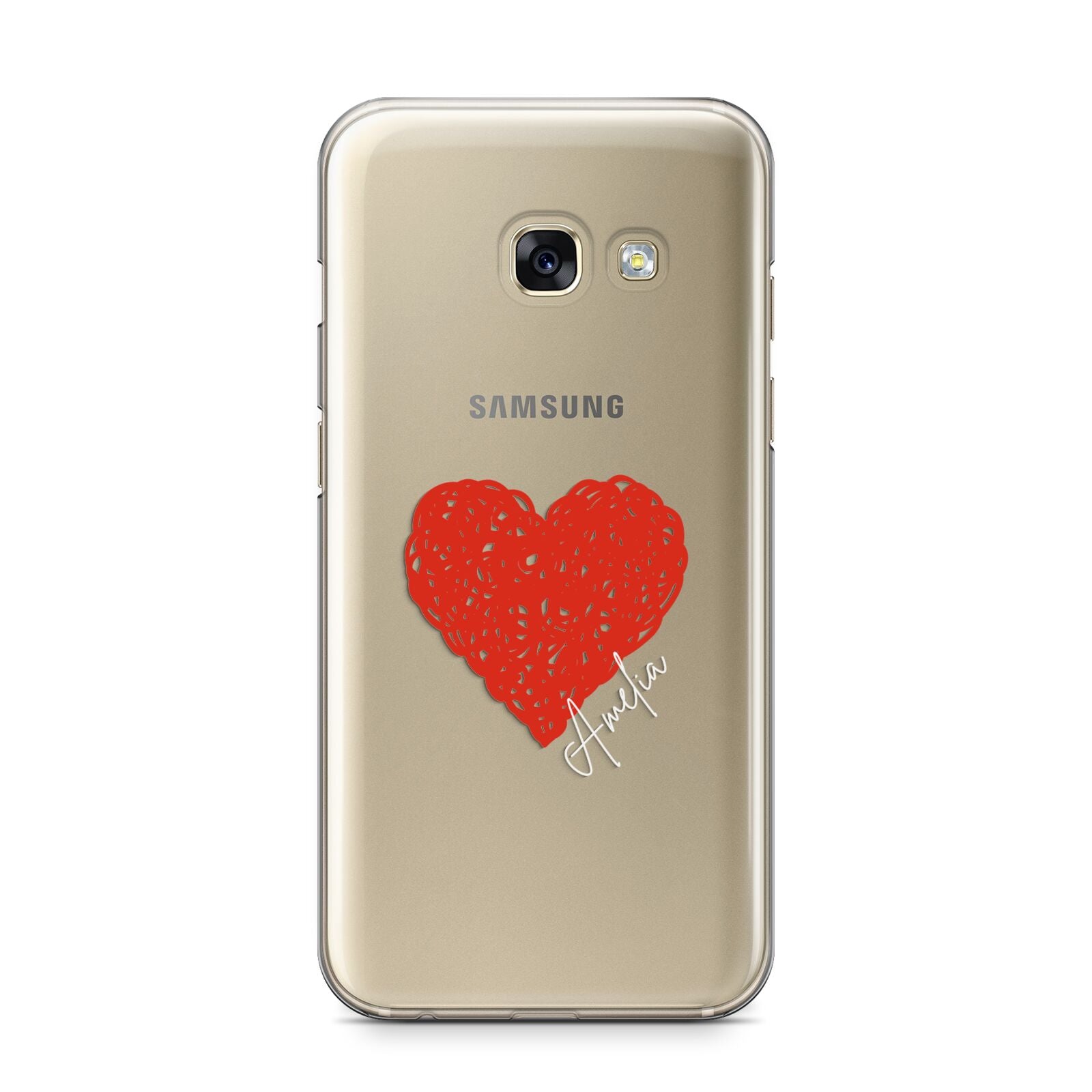 Custom Red Heart Samsung Galaxy A3 2017 Case on gold phone