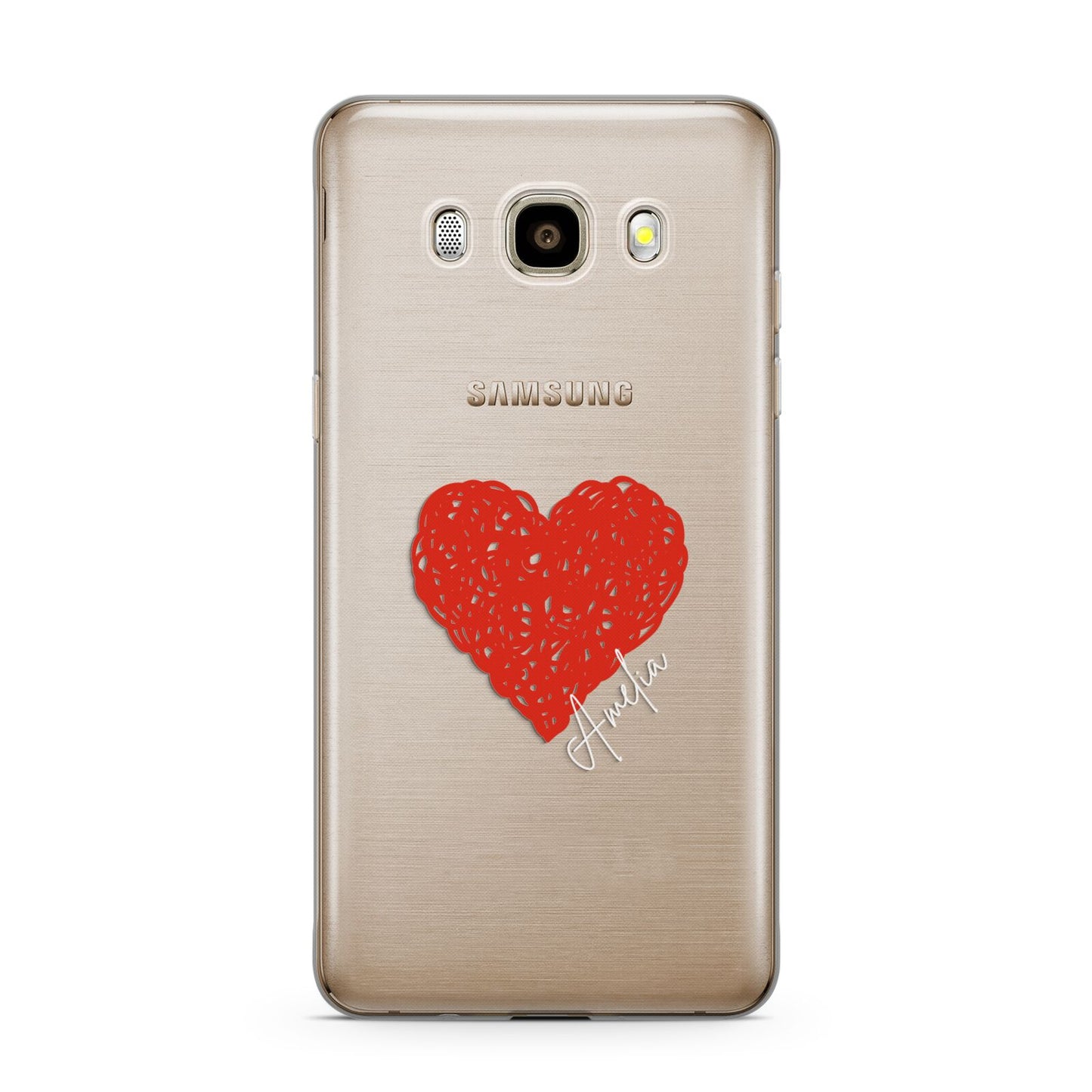 Custom Red Heart Samsung Galaxy J7 2016 Case on gold phone