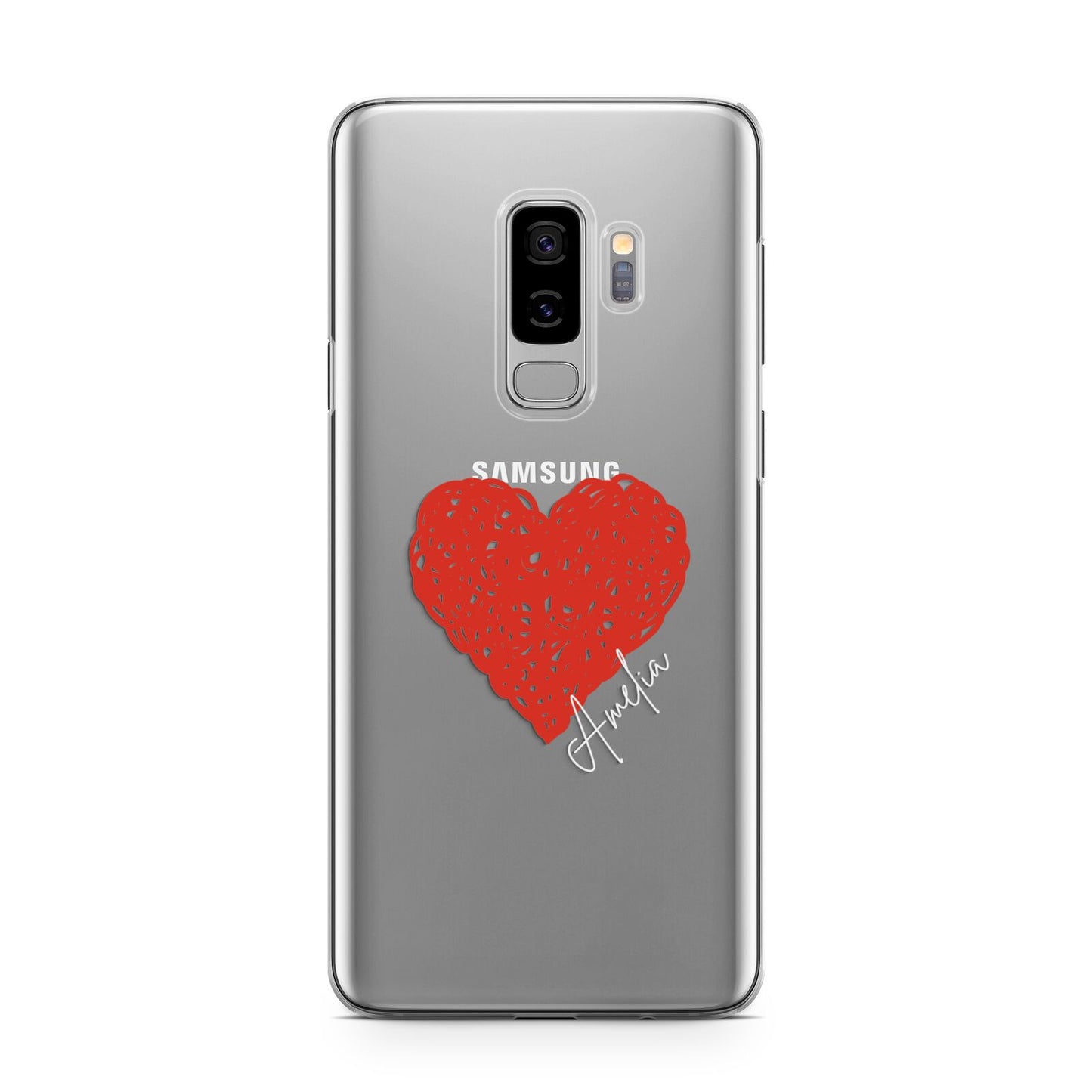 Custom Red Heart Samsung Galaxy S9 Plus Case on Silver phone