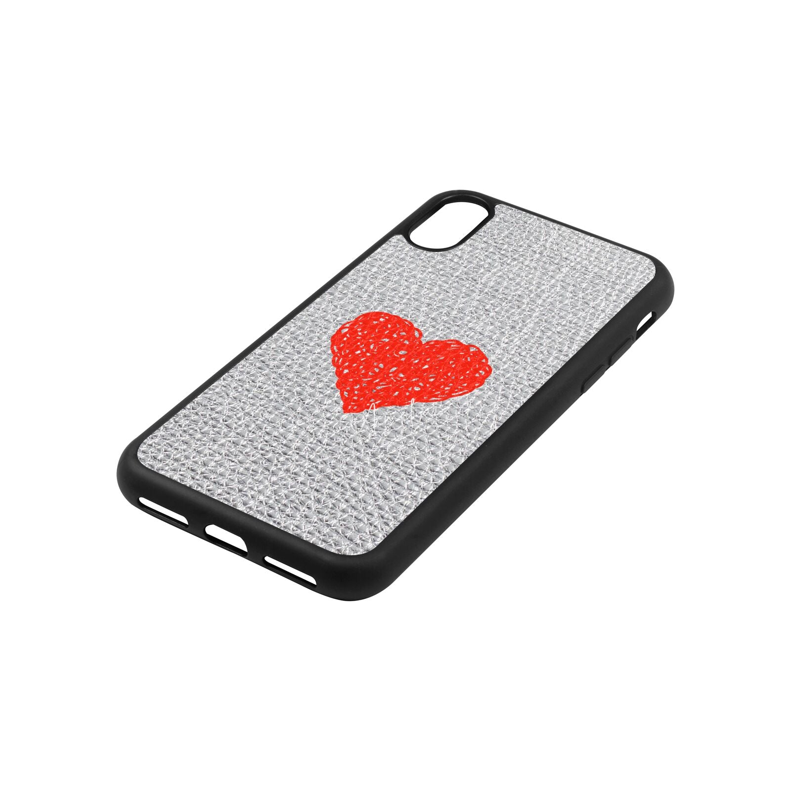 Custom Red Heart Silver Gold Pebble Leather iPhone Xs Case Side Angle