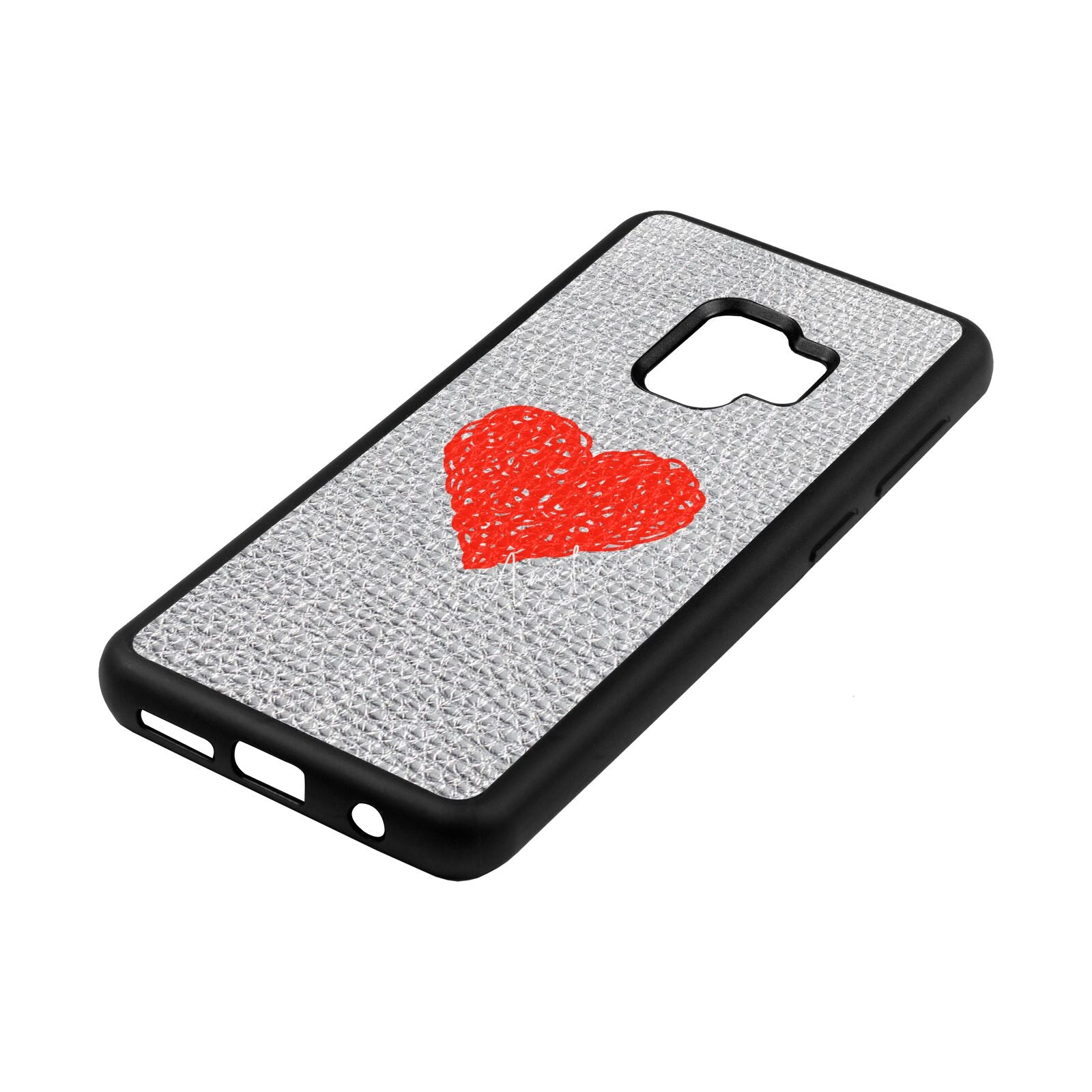 Custom Red Heart Silver Pebble Leather Samsung S9 Case Side Angle