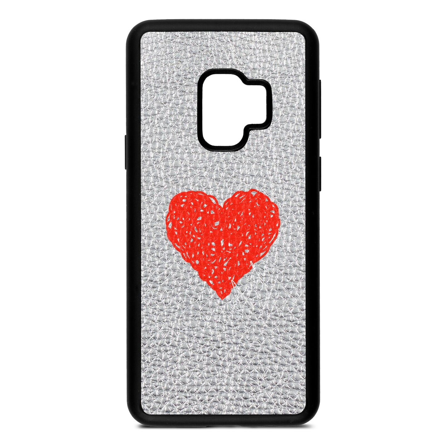 Custom Red Heart Silver Pebble Leather Samsung S9 Case