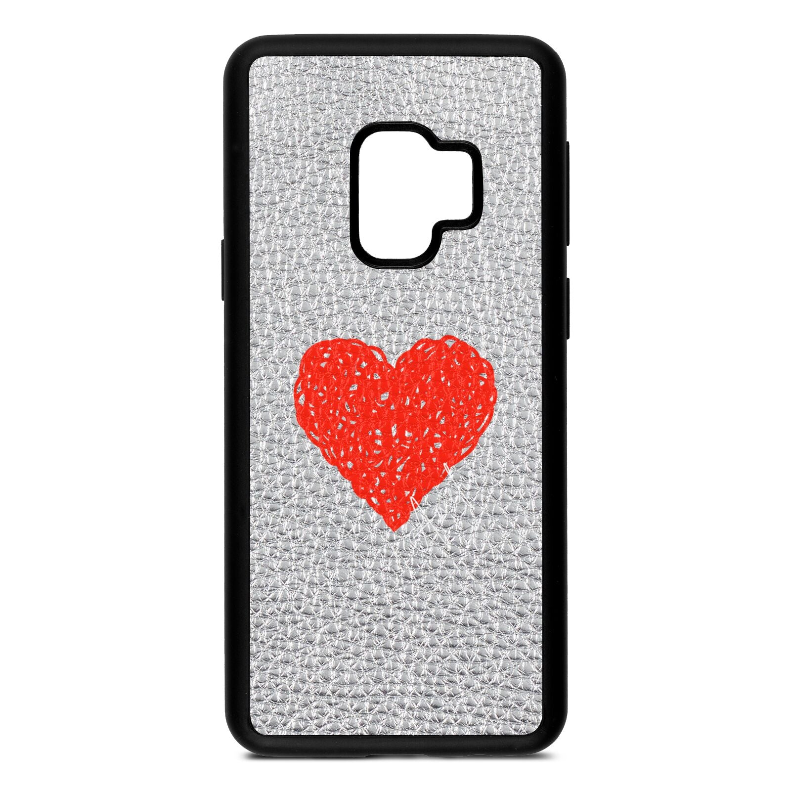 Custom Red Heart Silver Pebble Leather Samsung S9 Case