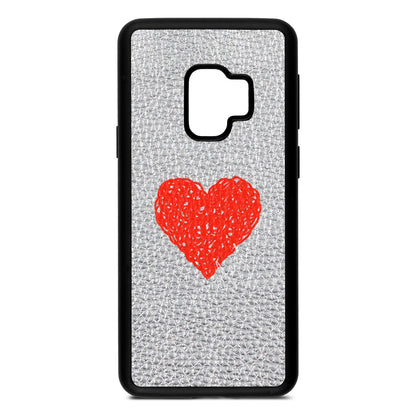 Custom Red Heart Silver Pebble Leather Samsung S9 Case