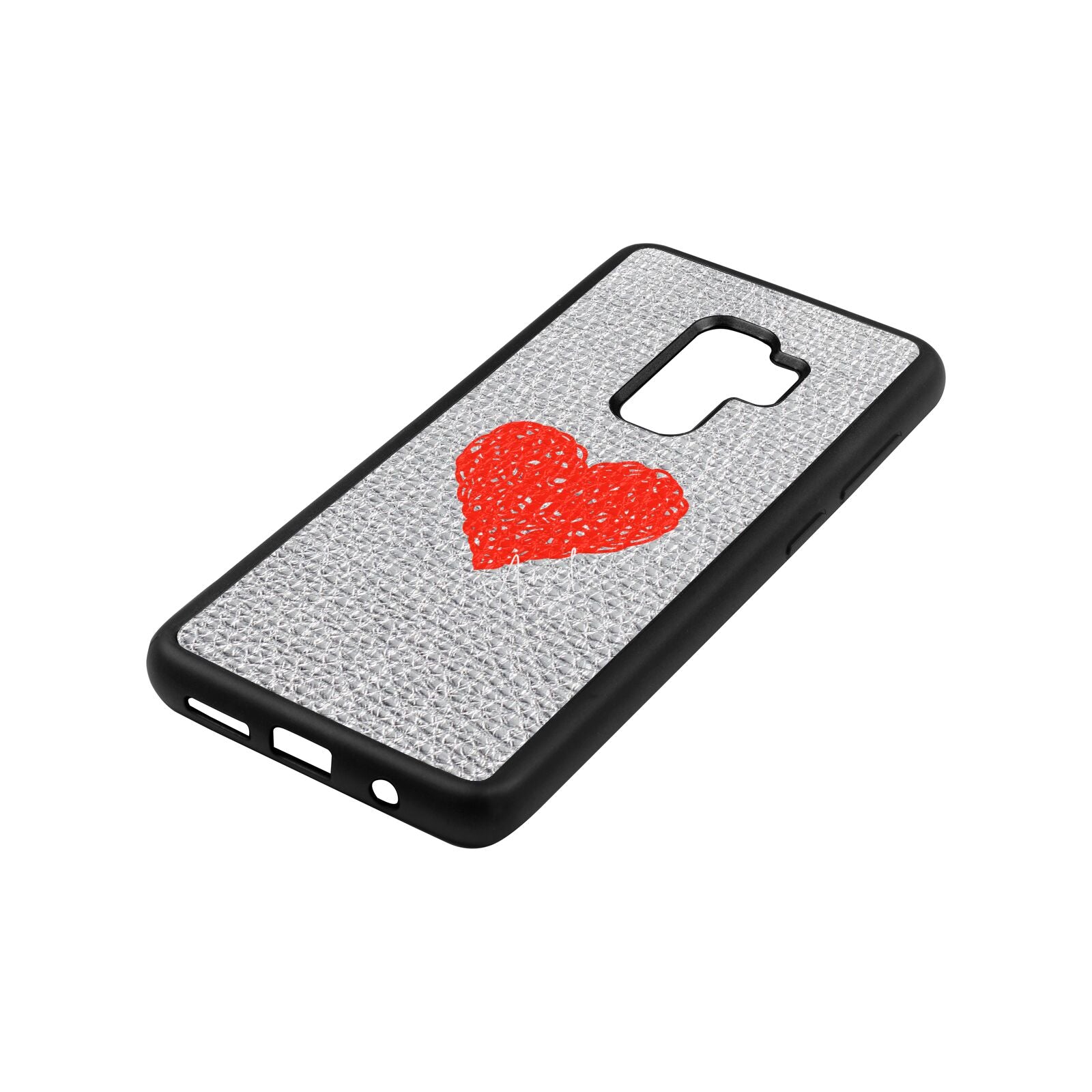 Custom Red Heart Silver Pebble Leather Samsung S9 Plus Case Side Angle