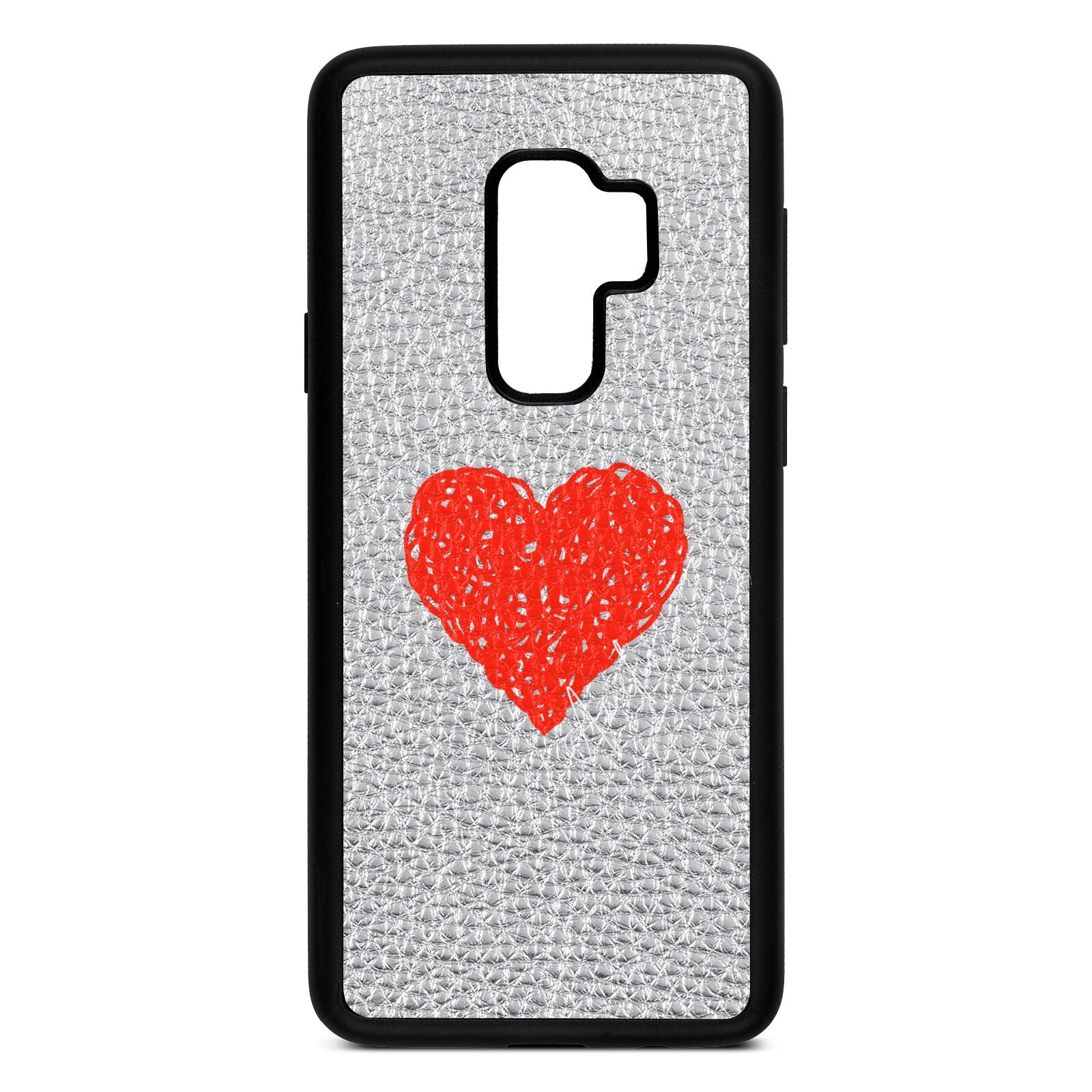 Custom Red Heart Silver Pebble Leather Samsung S9 Plus Case