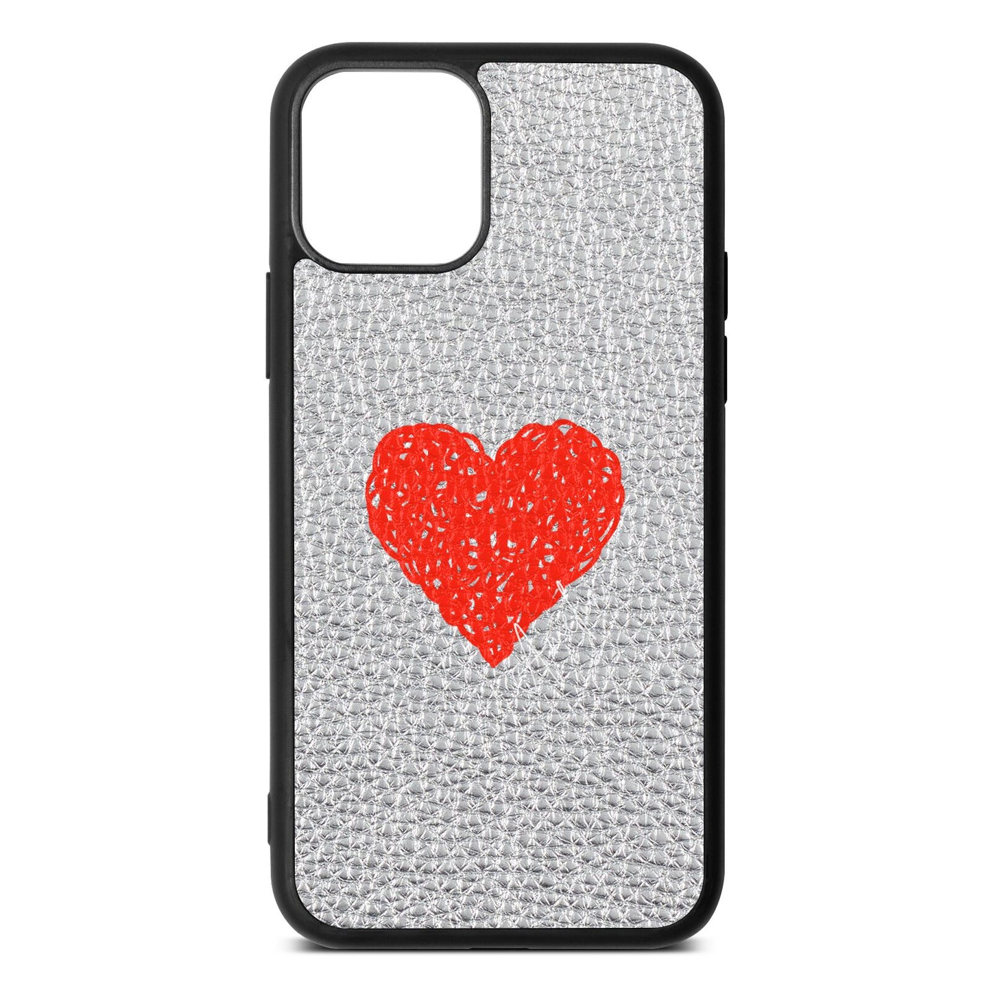 Custom Red Heart Silver Pebble Leather iPhone 11 Case