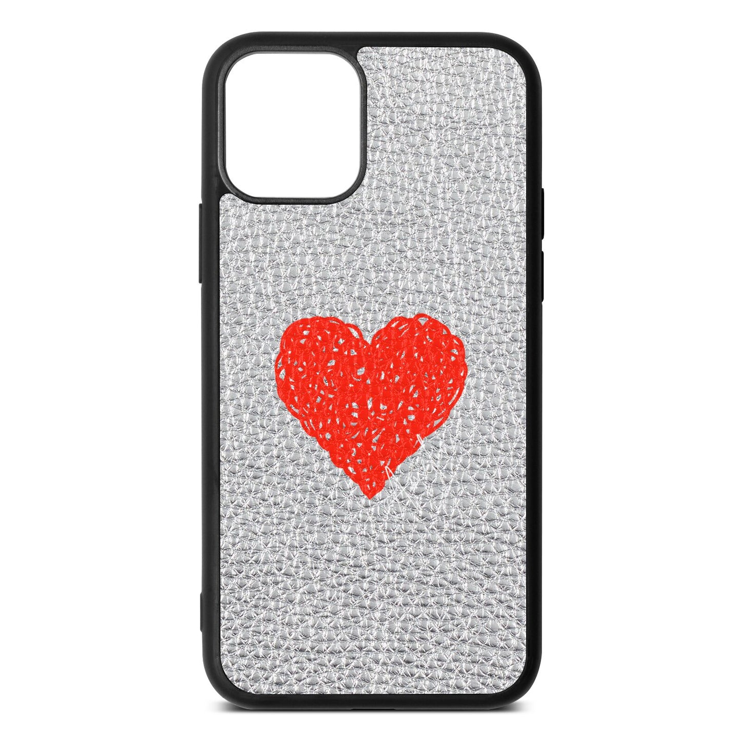 Custom Red Heart Silver Pebble Leather iPhone 11 Pro Case