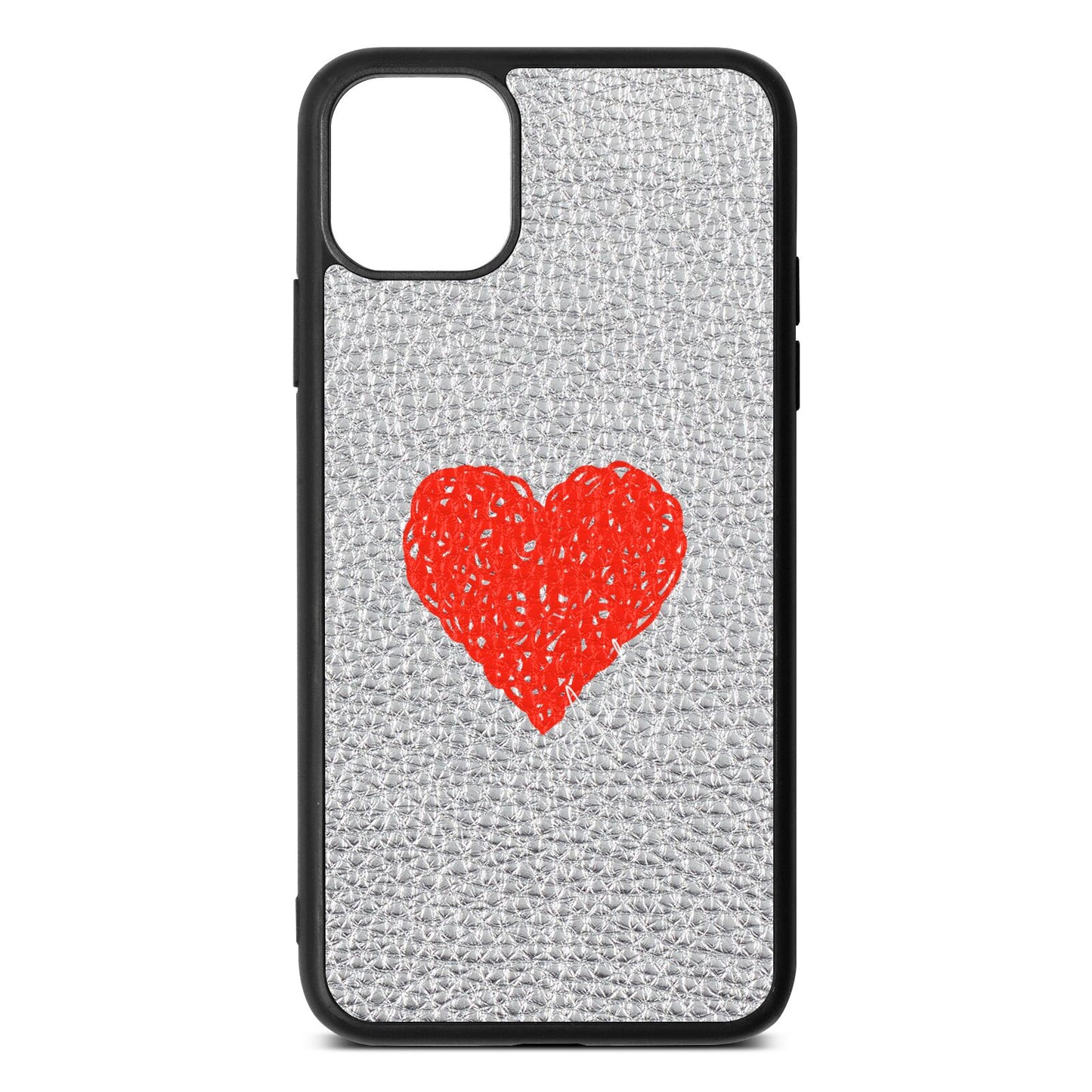 Custom Red Heart Silver Pebble Leather iPhone 11 Pro Max Case