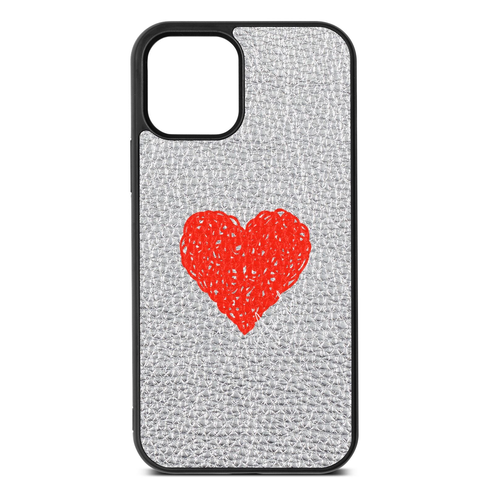 Custom Red Heart Silver Pebble Leather iPhone 12 Case