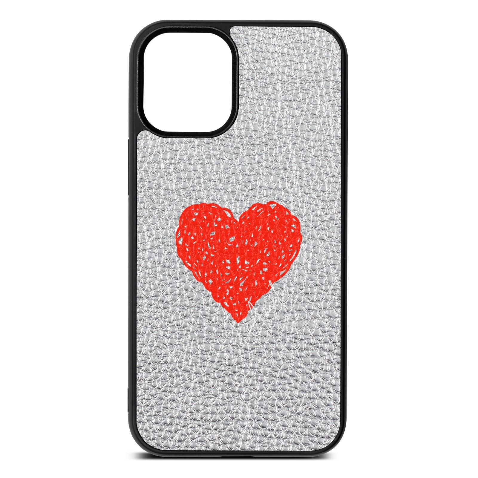 Custom Red Heart Silver Pebble Leather iPhone 12 Mini Case