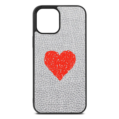 Custom Red Heart Silver Pebble Leather iPhone 12 Pro Max Case