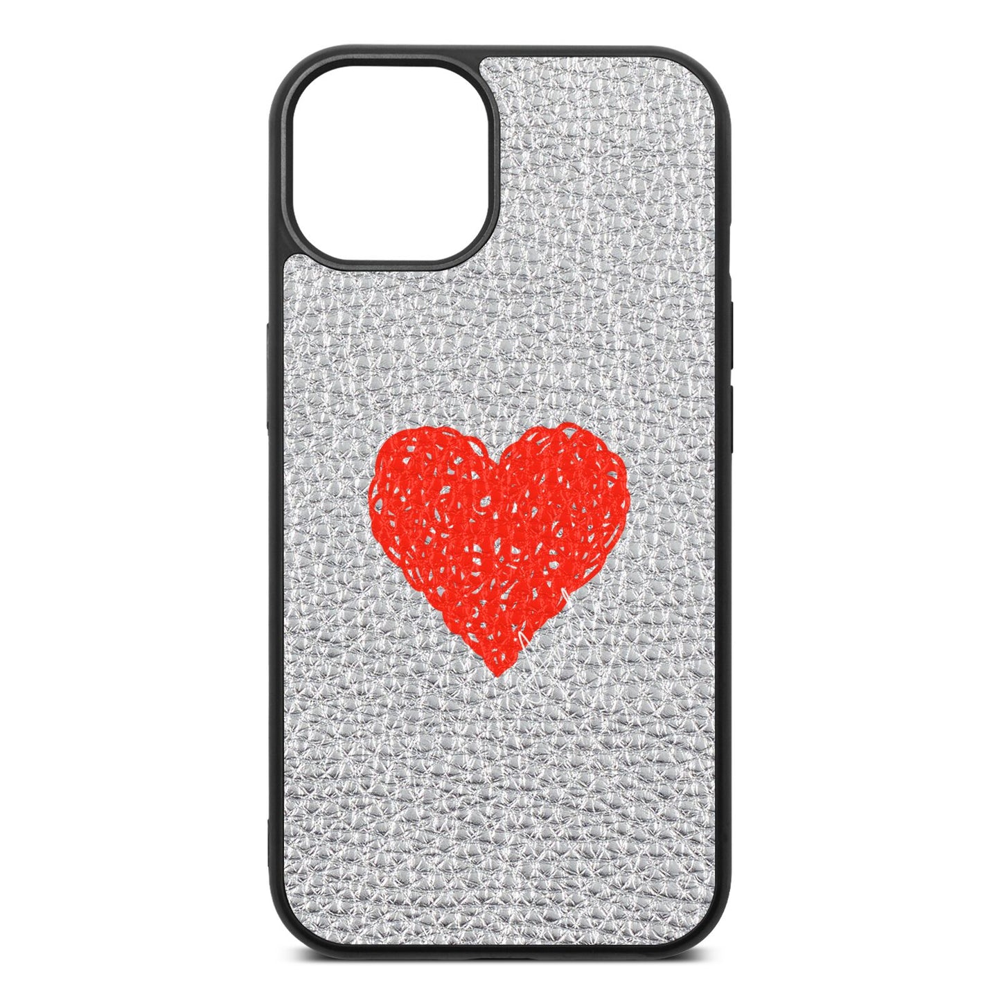 Custom Red Heart Silver Pebble Leather iPhone 13 Case