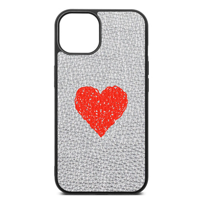 Custom Red Heart Silver Pebble Leather iPhone 13 Case