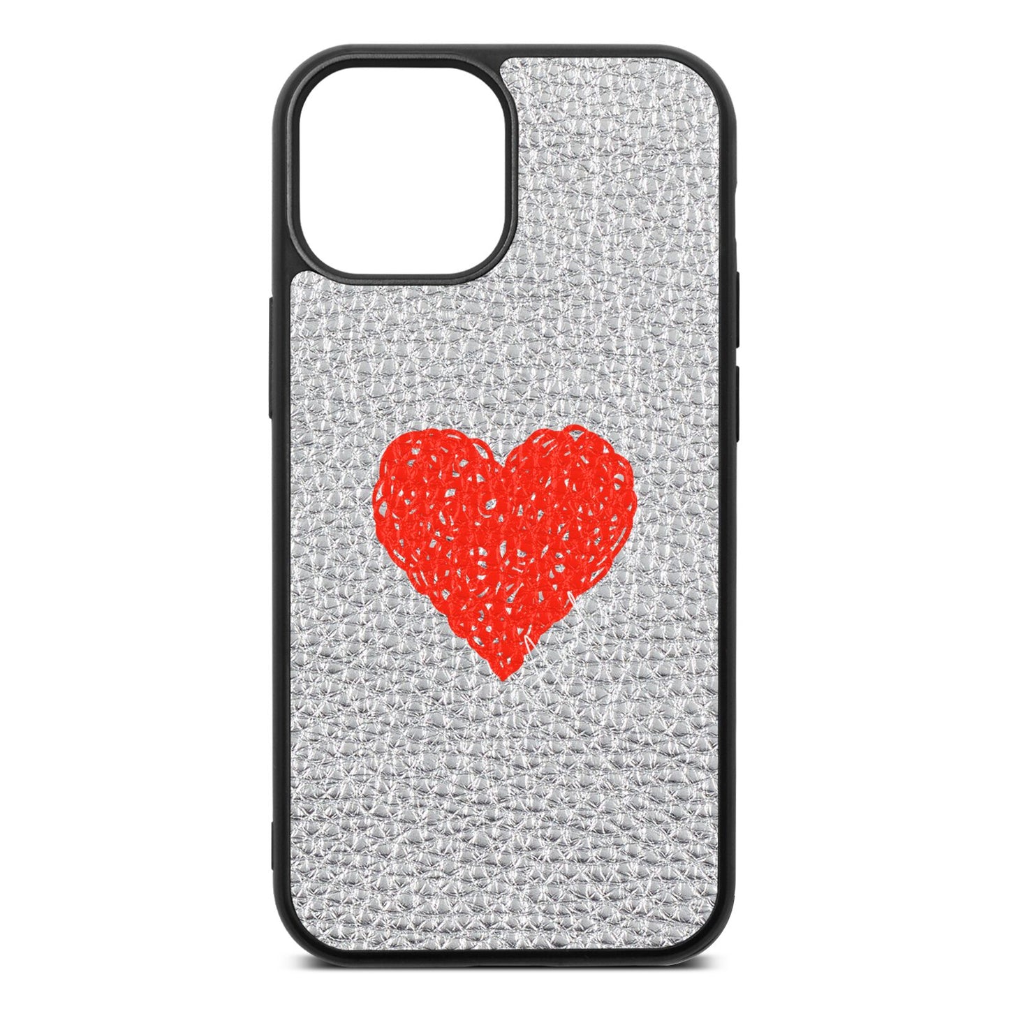 Custom Red Heart Silver Pebble Leather iPhone 13 Mini Case