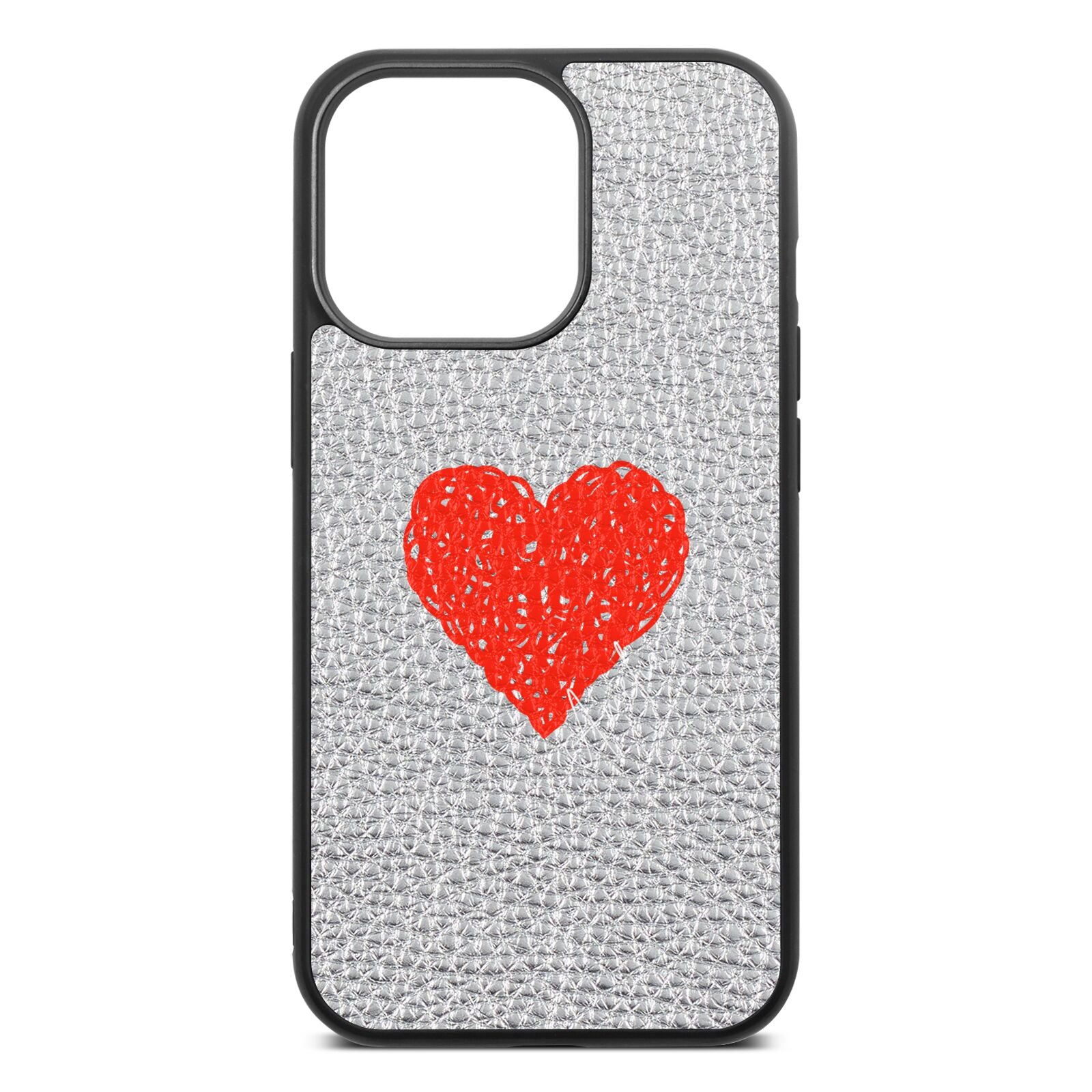 Custom Red Heart Silver Pebble Leather iPhone 13 Pro Case