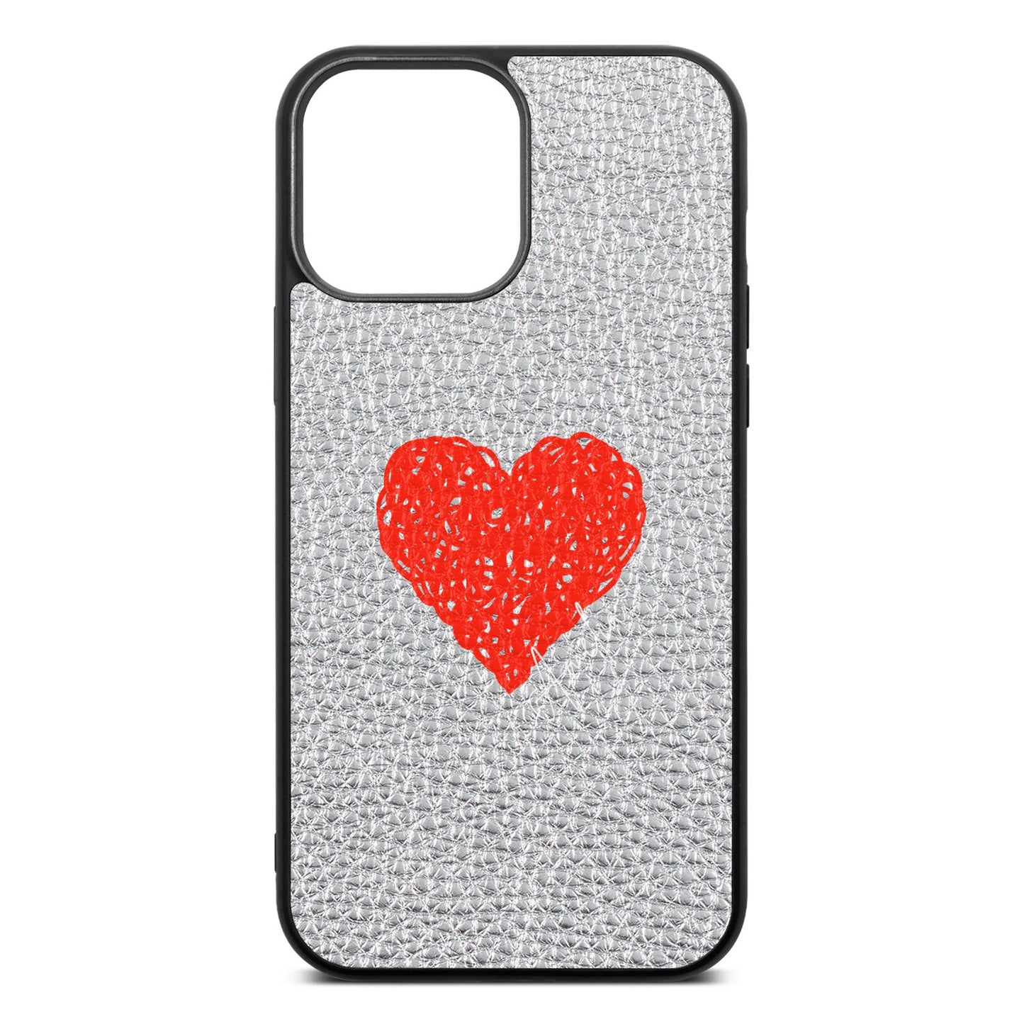 Custom Red Heart Silver Pebble Leather iPhone 13 Pro Max Case