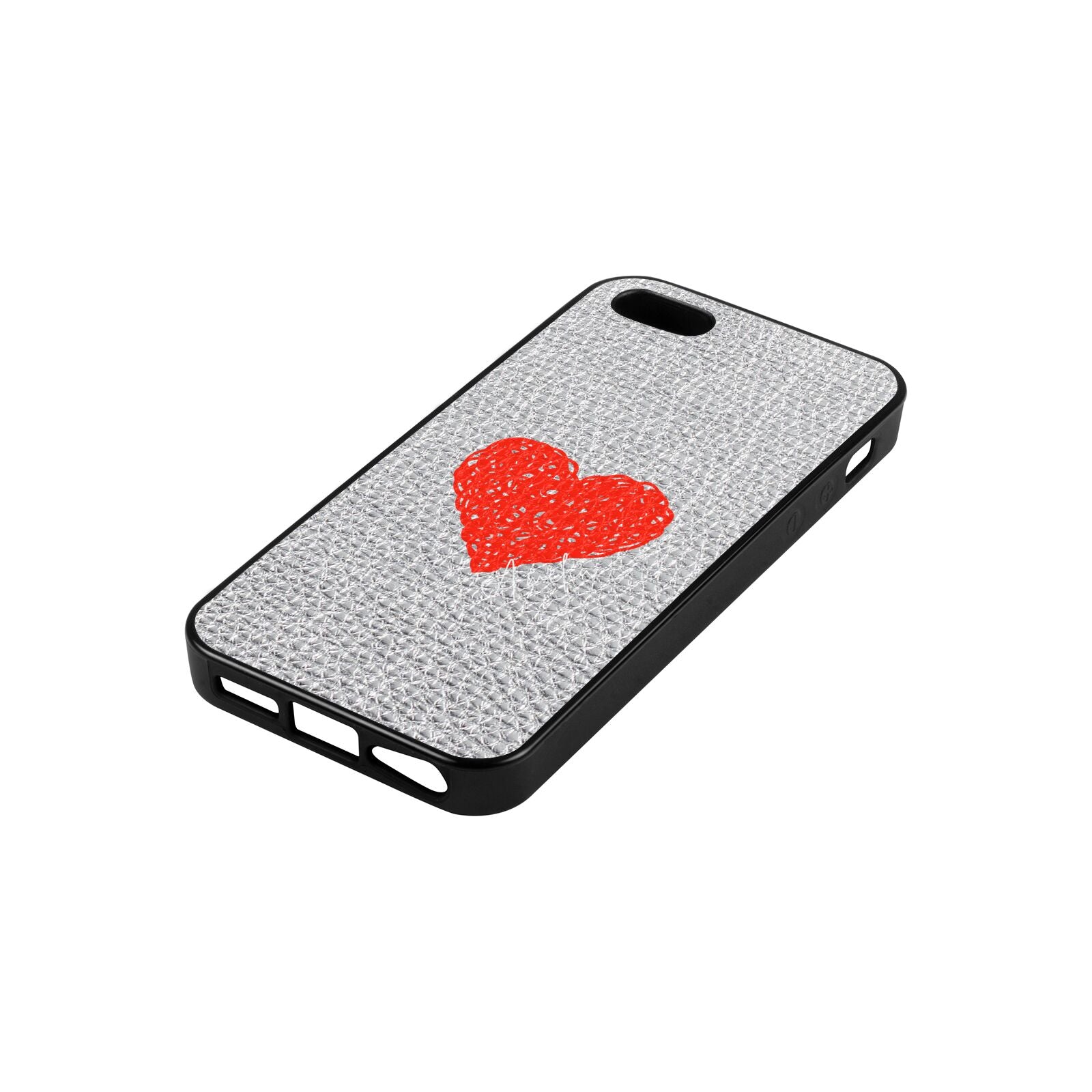 Custom Red Heart Silver Pebble Leather iPhone 5 Case Side Angle