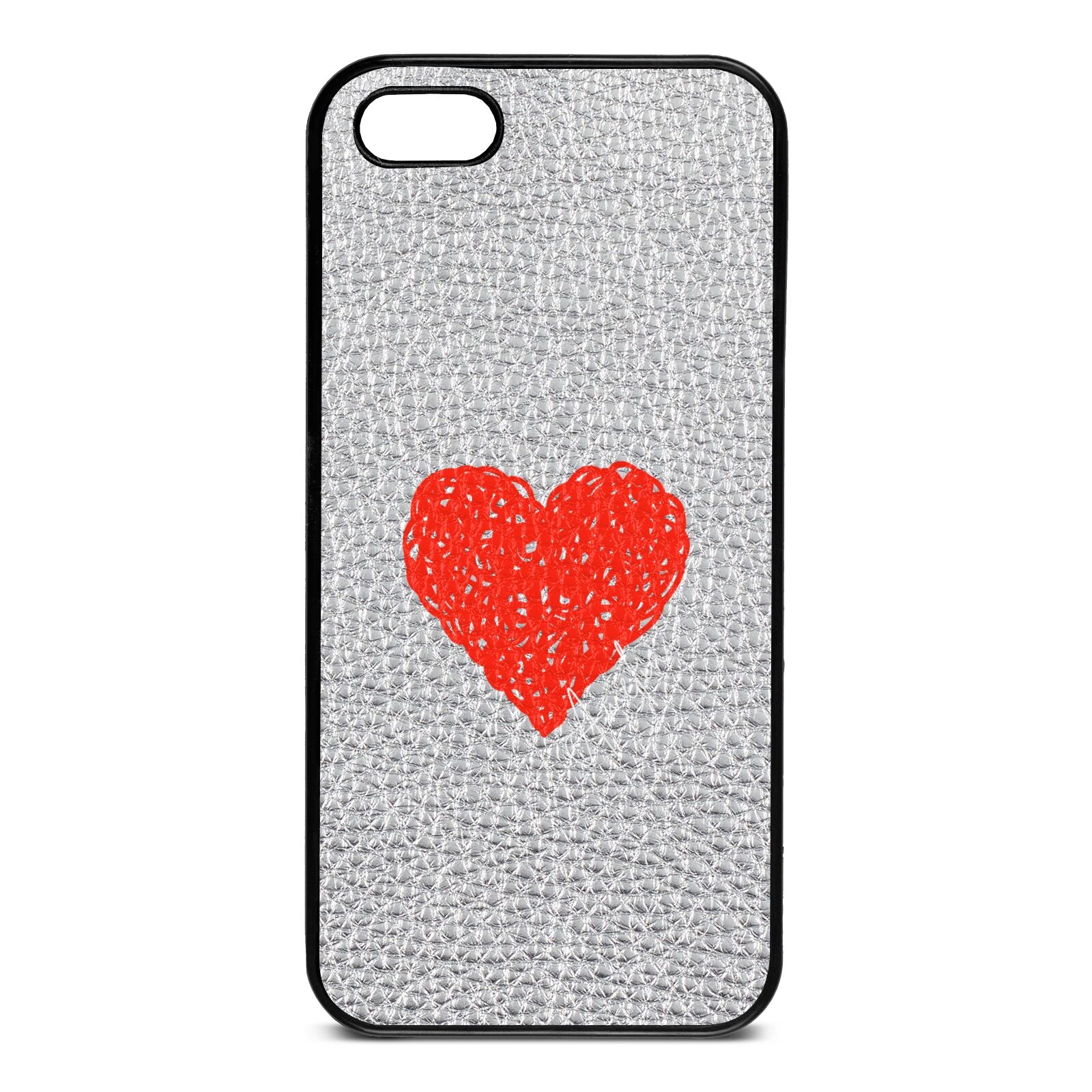 Custom Red Heart Silver Pebble Leather iPhone 5 Case