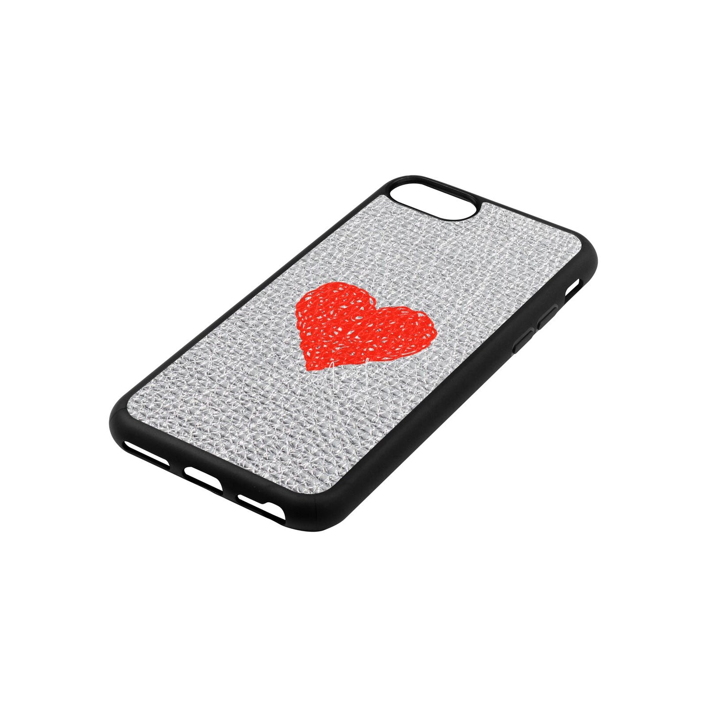 Custom Red Heart Silver Pebble Leather iPhone 8 Case Side Angle