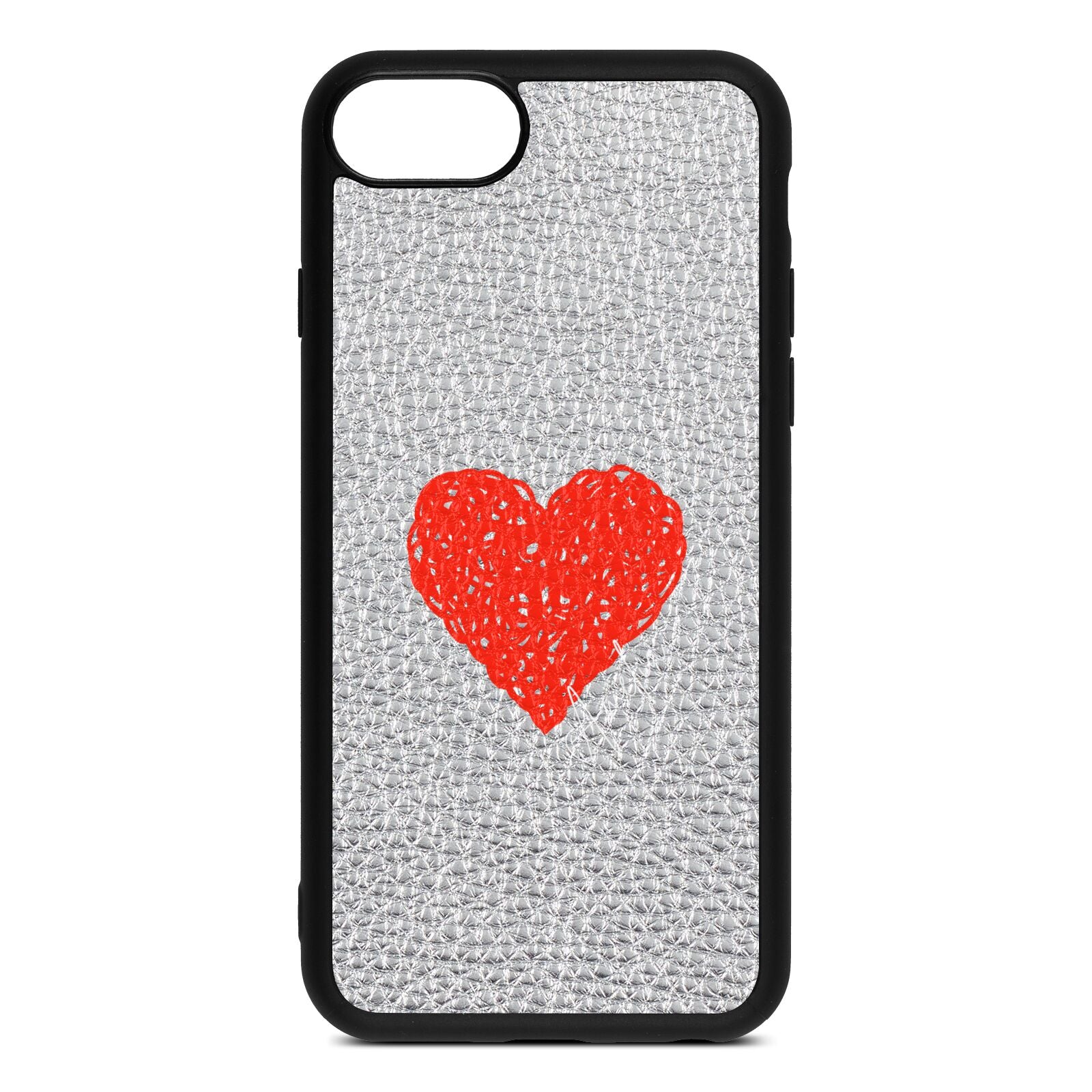 Custom Red Heart Silver Pebble Leather iPhone 8 Case