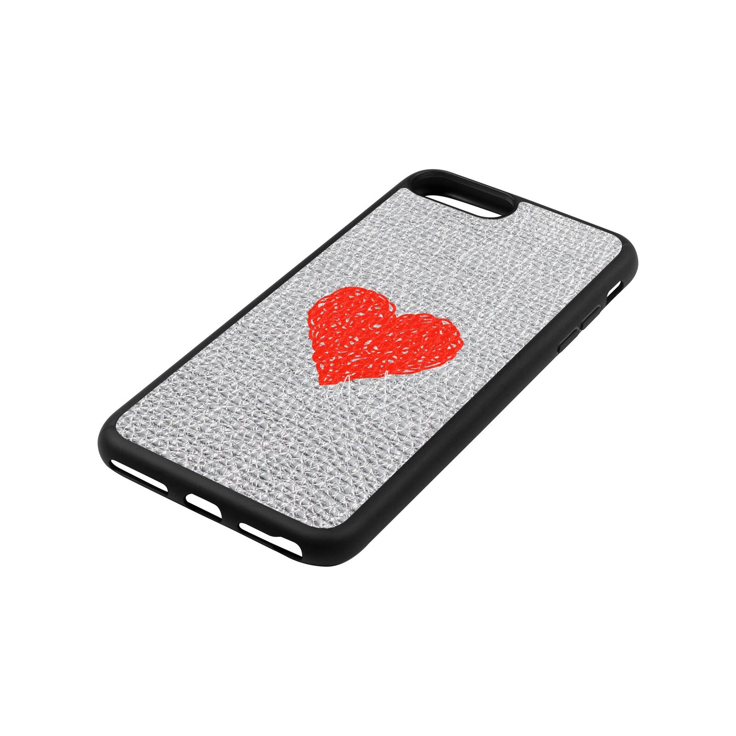 Custom Red Heart Silver Pebble Leather iPhone 8 Plus Case Side Angle