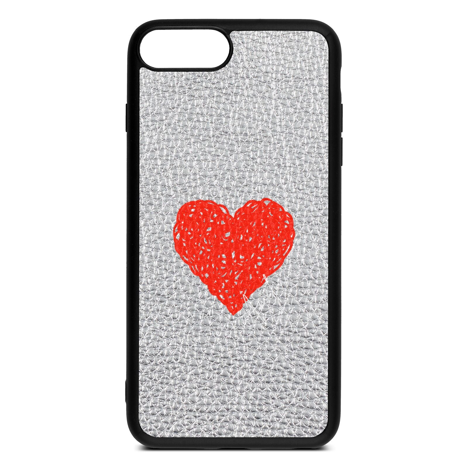 Custom Red Heart Silver Pebble Leather iPhone 8 Plus Case