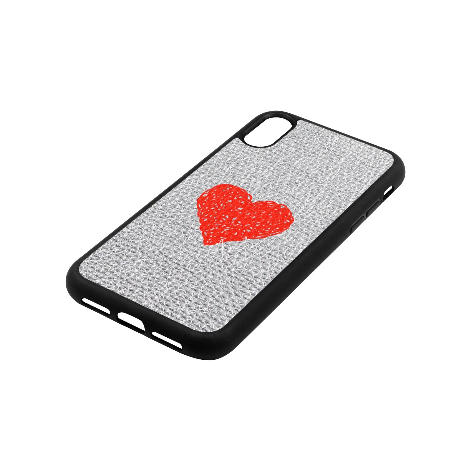 Custom Red Heart Silver Pebble Leather iPhone Xr Case Side Angle