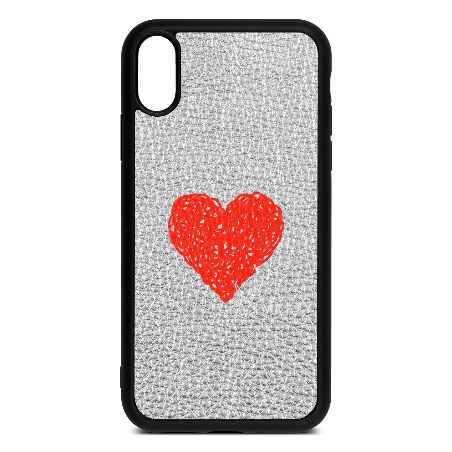 Custom Red Heart Silver Pebble Leather iPhone Xr Case