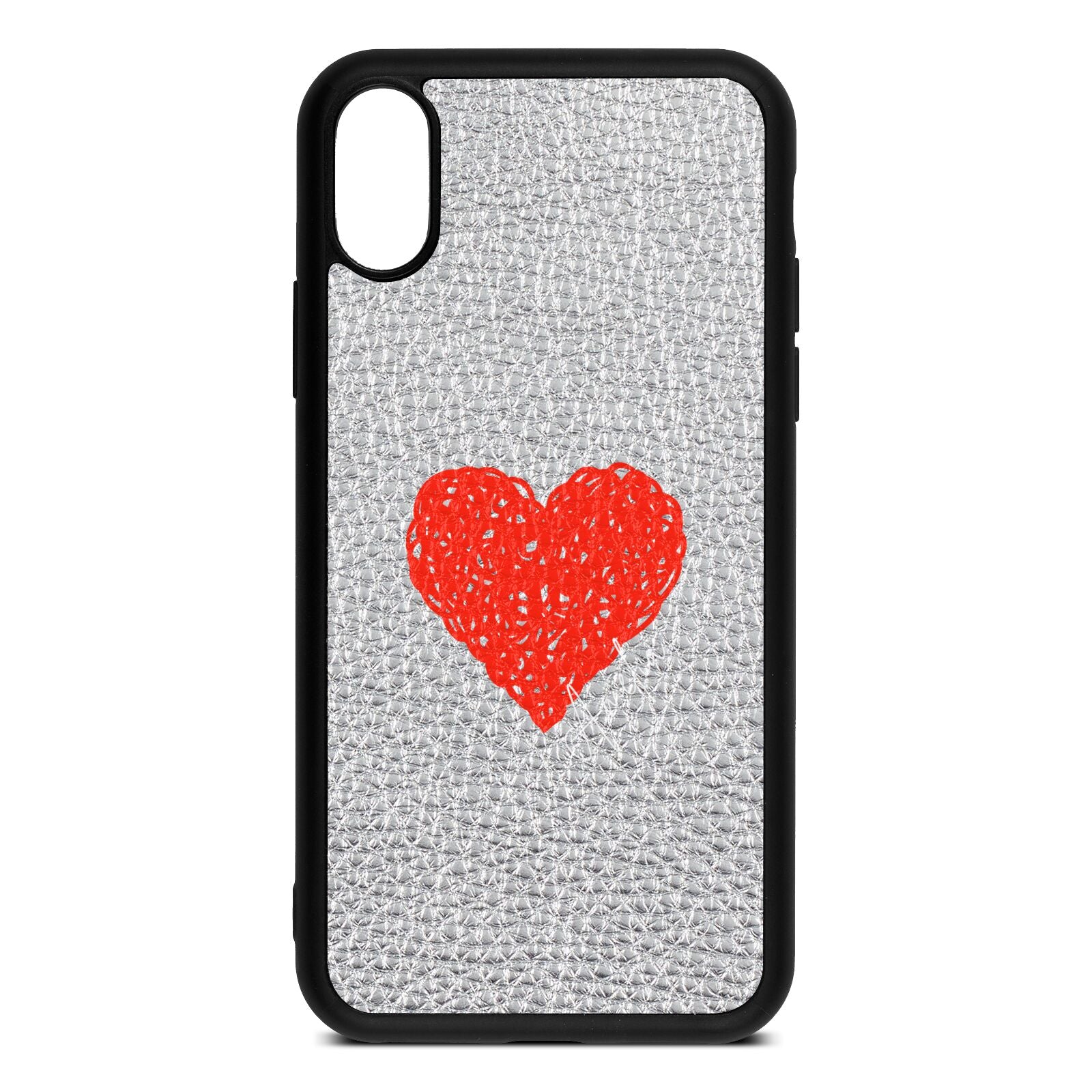 Custom Red Heart Silver Pebble Leather iPhone Xs Case