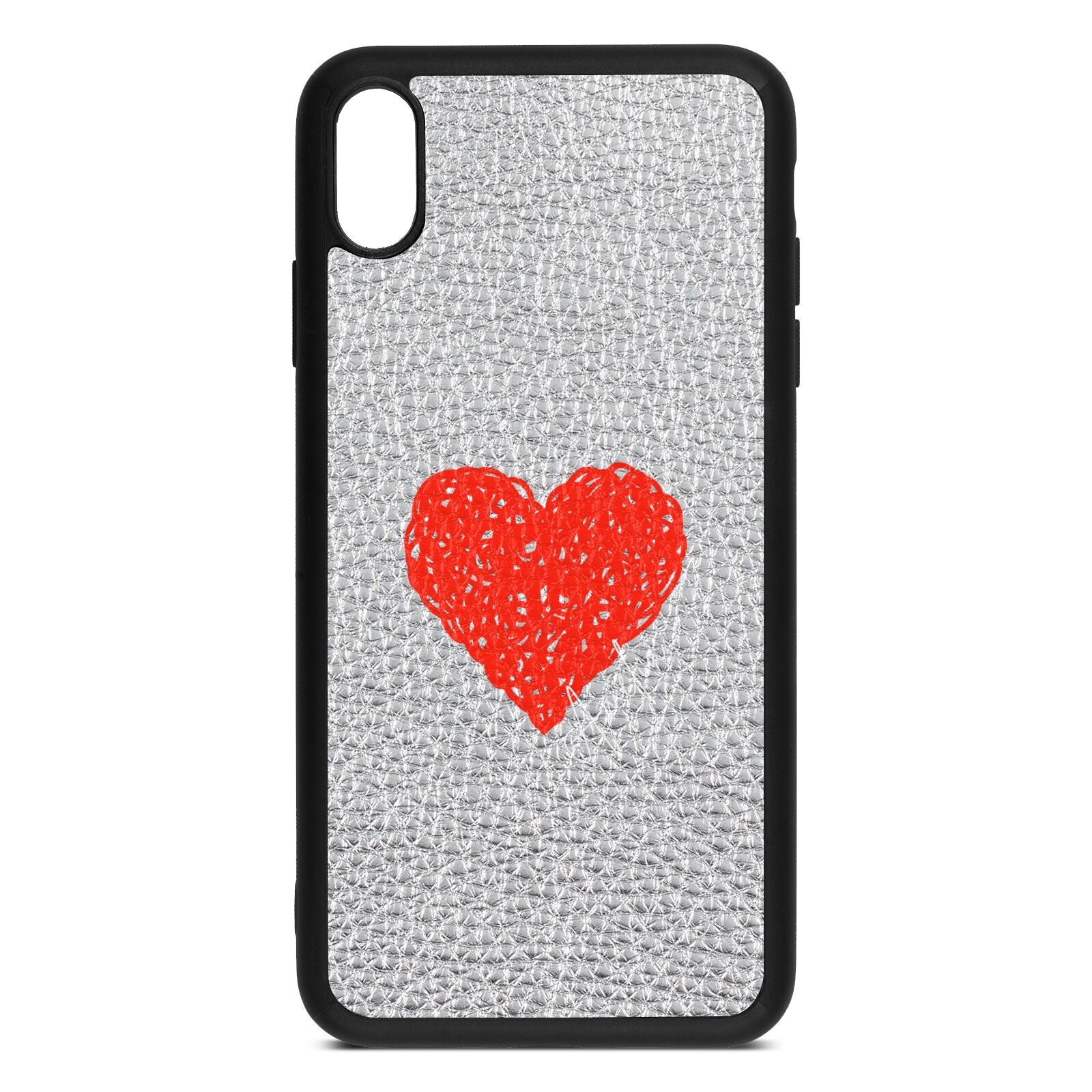 Custom Red Heart Silver Pebble Leather iPhone Xs Max Case