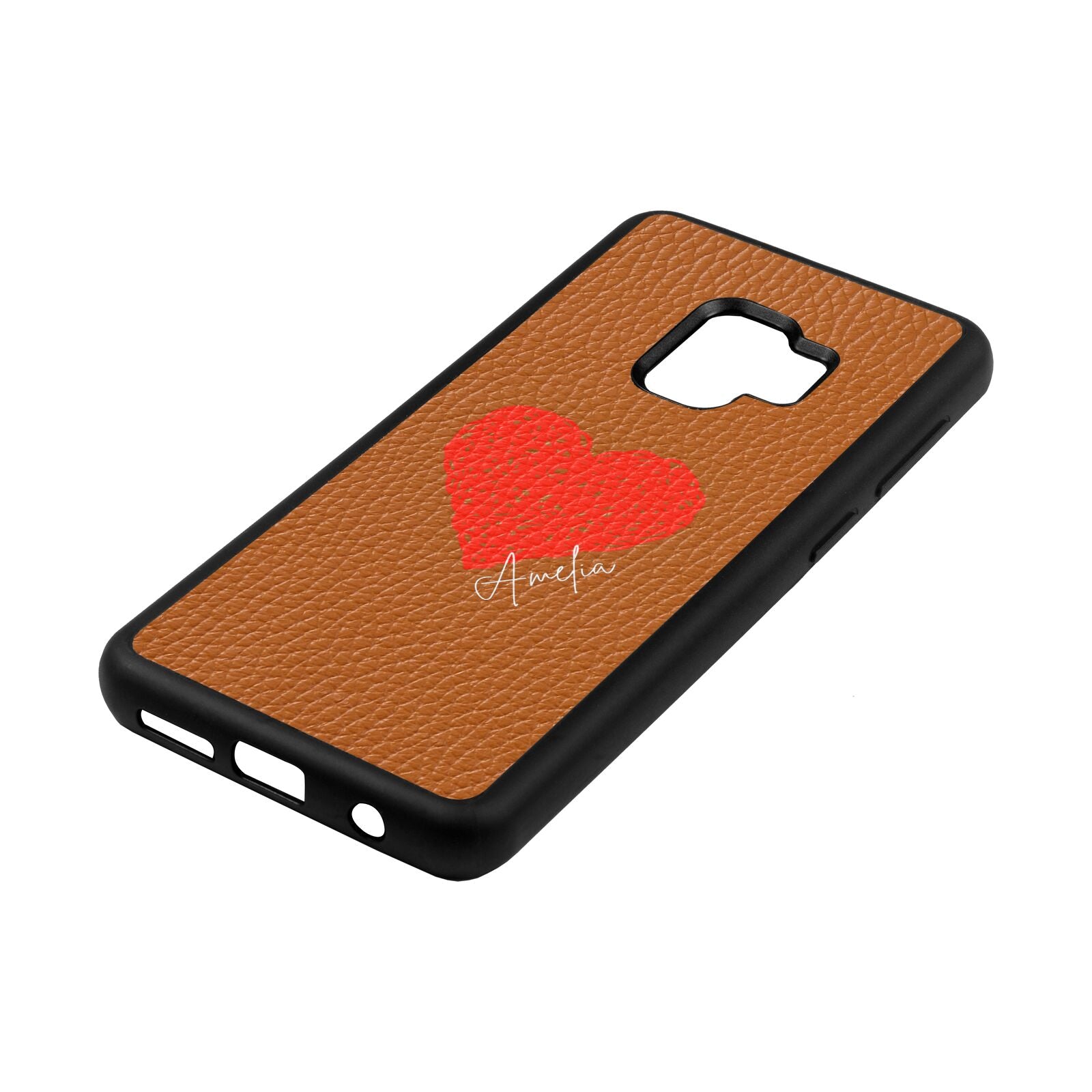 Custom Red Heart Tan Pebble Leather Samsung S9 Case Side Angle