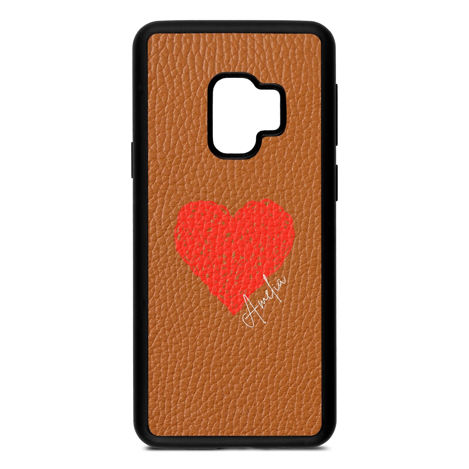 Custom Red Heart Tan Pebble Leather Samsung S9 Case