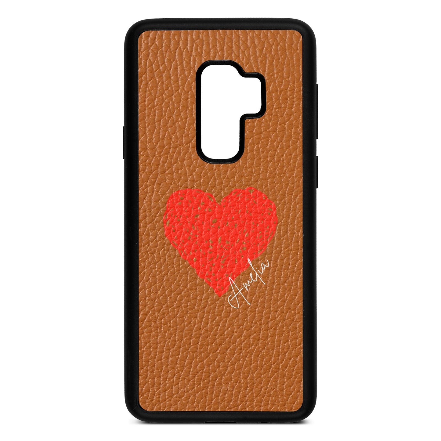 Custom Red Heart Tan Pebble Leather Samsung S9 Plus Case