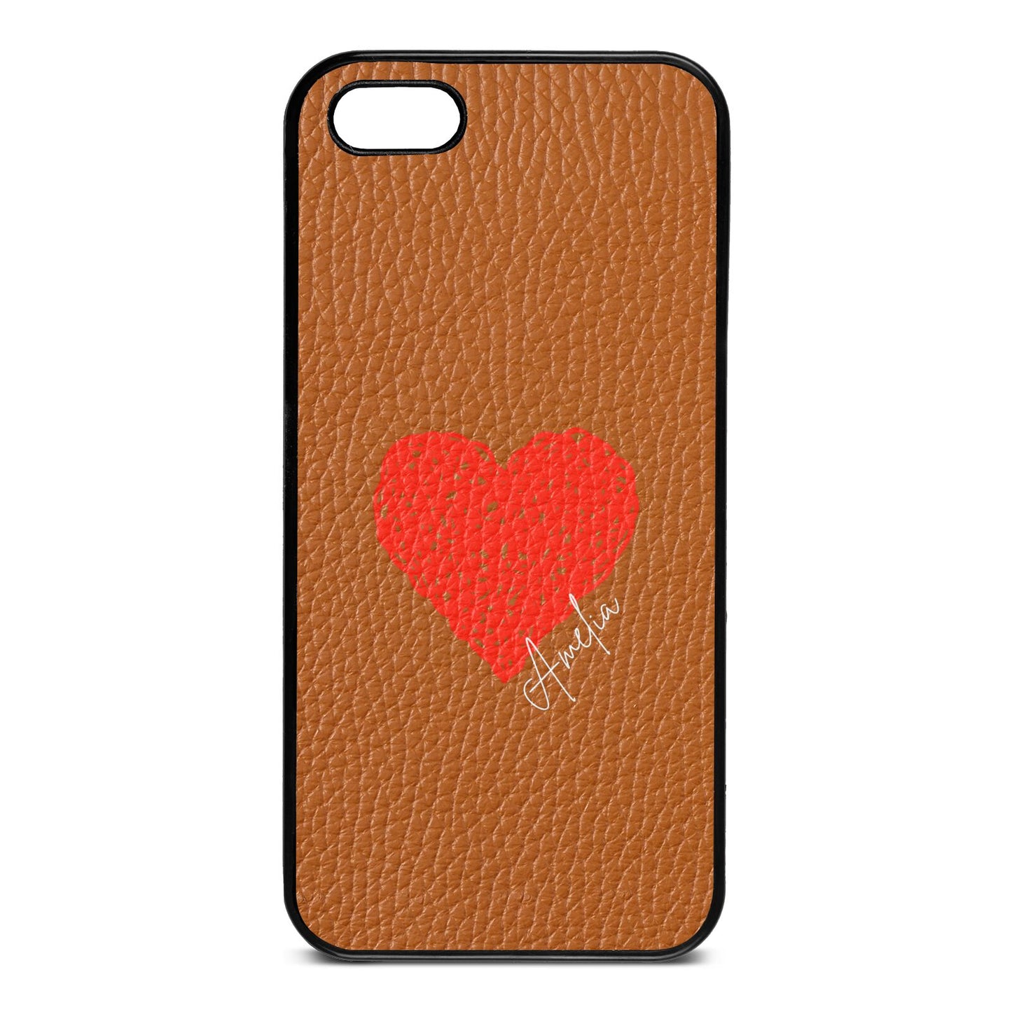 Custom Red Heart Tan Pebble Leather iPhone 5 Case