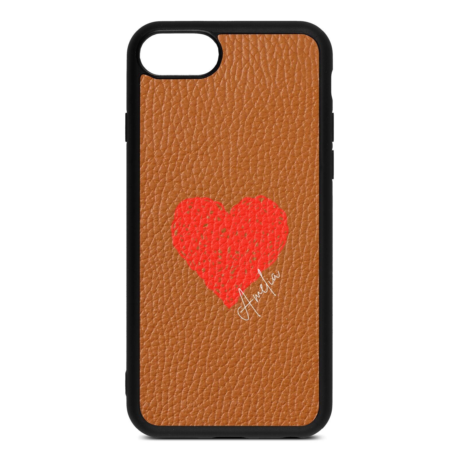 Custom Red Heart Tan Pebble Leather iPhone 8 Case