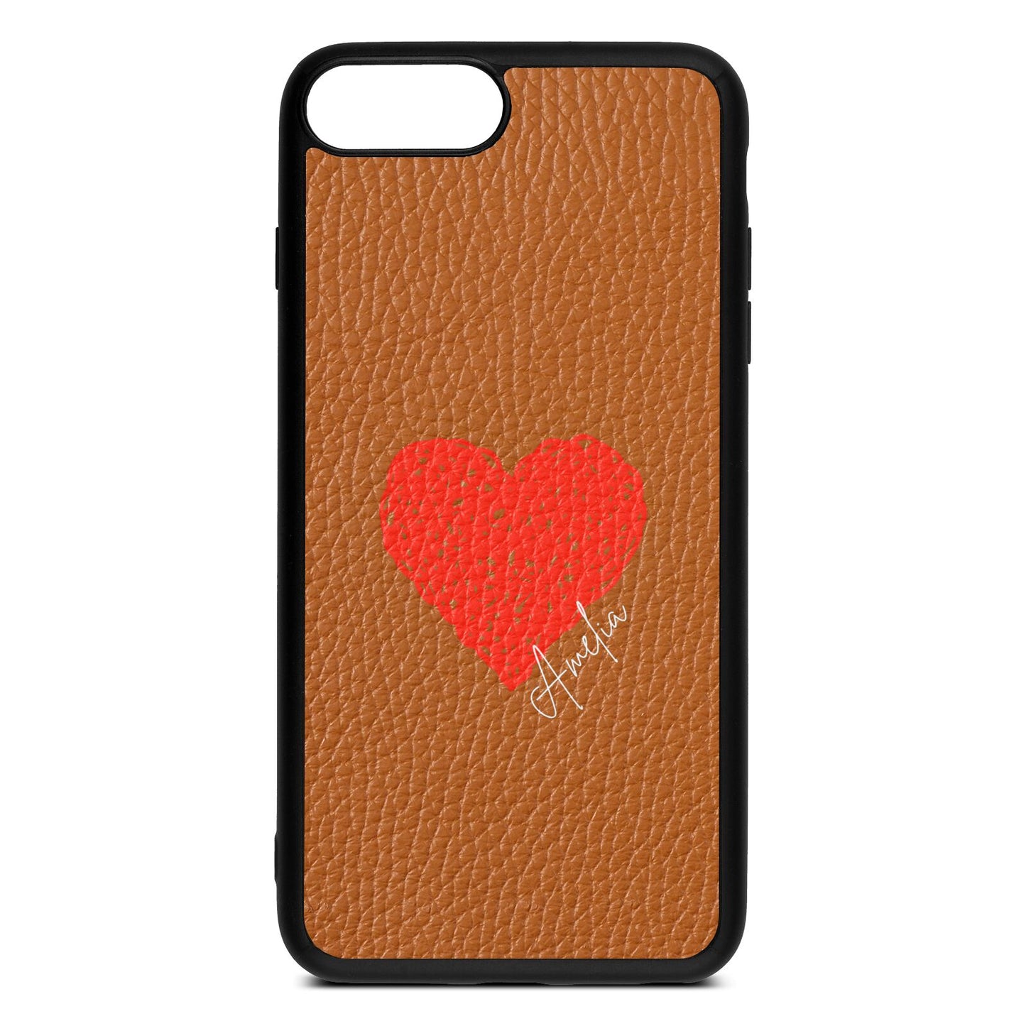 Custom Red Heart Tan Pebble Leather iPhone 8 Plus Case