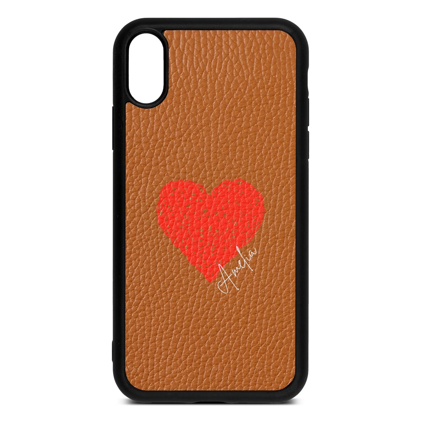 Custom Red Heart Tan Pebble Leather iPhone Xr Case