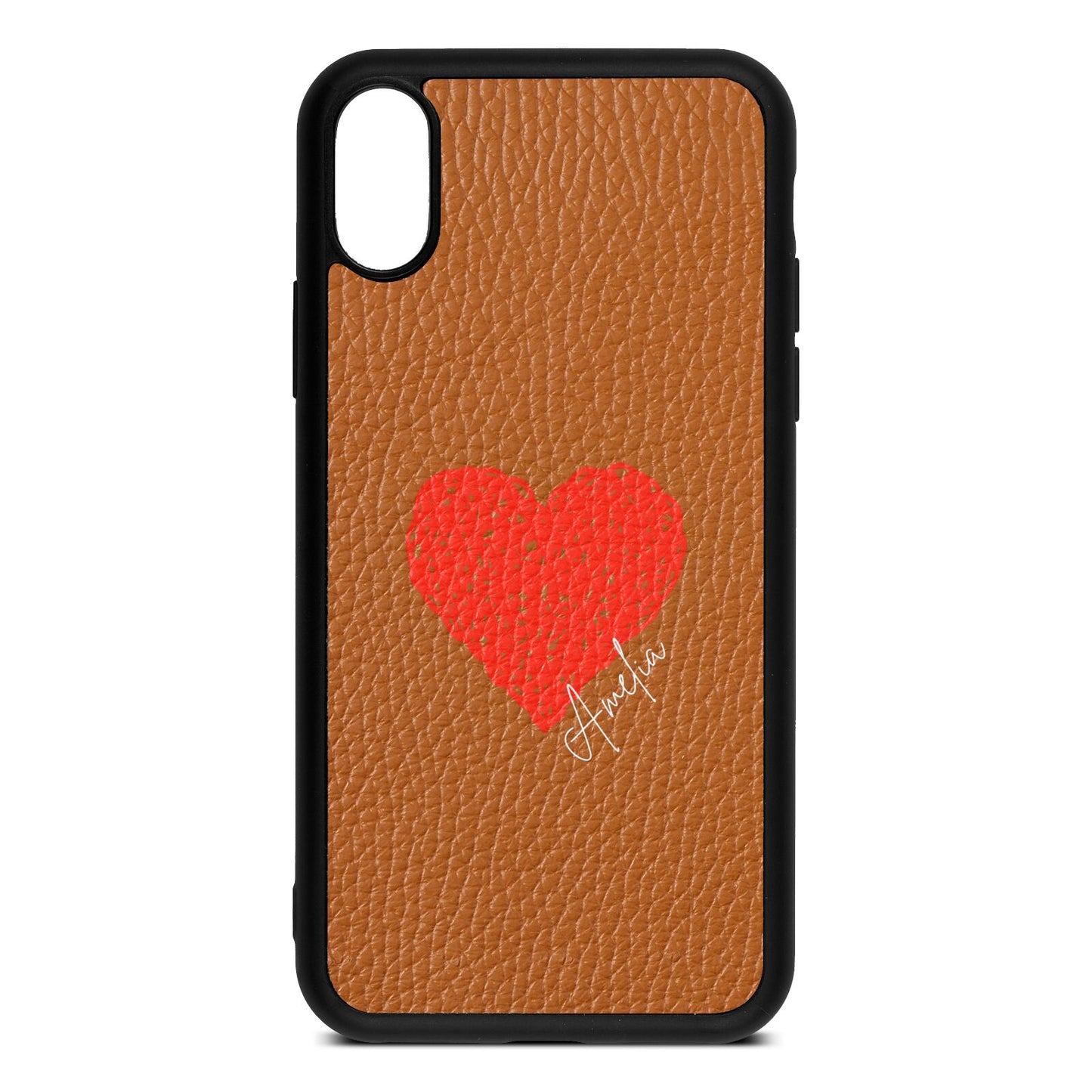 Custom Red Heart Tan Pebble Leather iPhone Xs Case