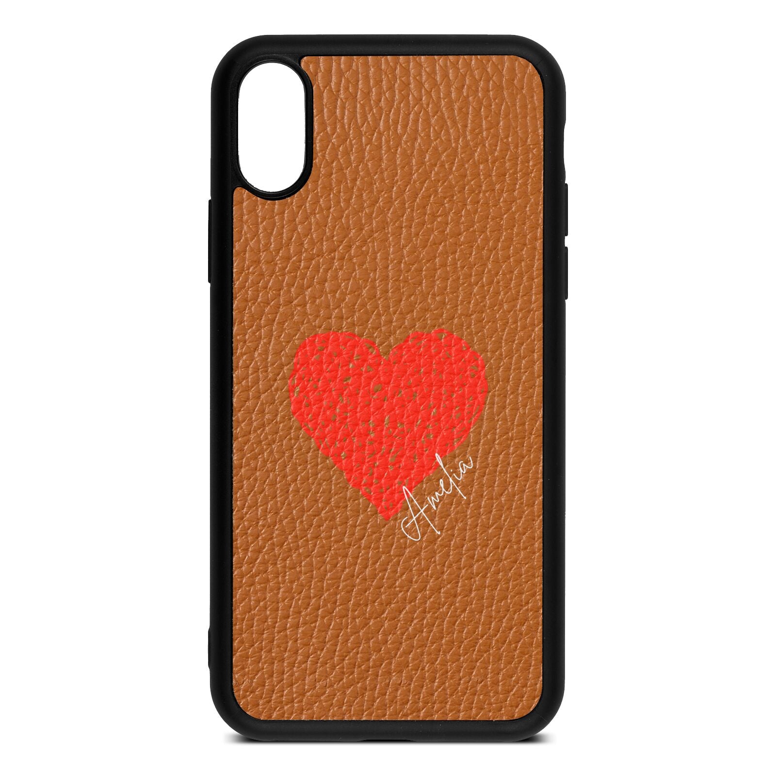 Custom Red Heart Tan Pebble Leather iPhone Xs Case