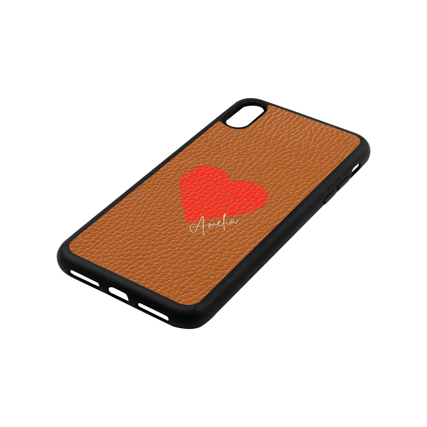 Custom Red Heart Tan Pebble Leather iPhone Xs Max Case Side Angle