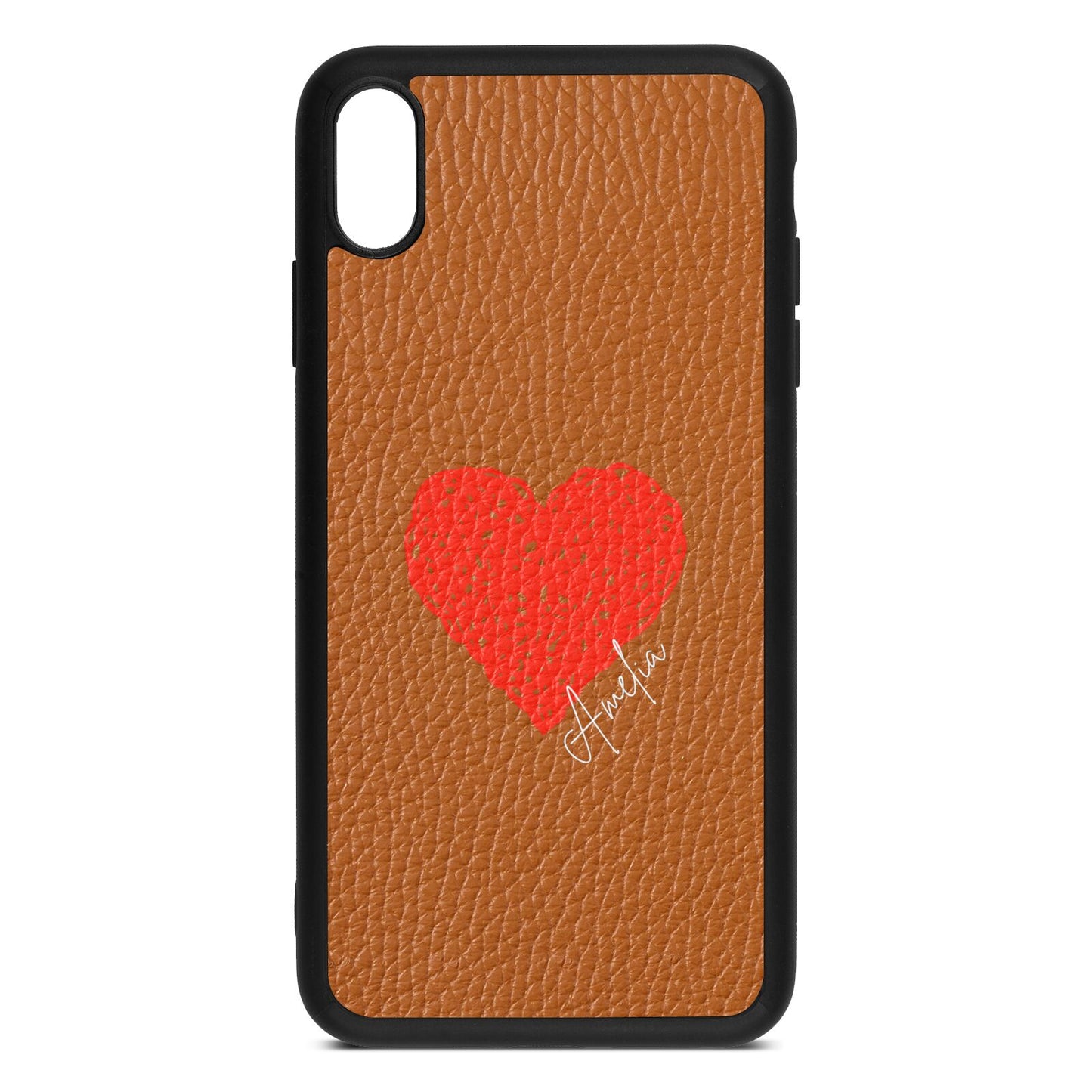 Custom Red Heart Tan Pebble Leather iPhone Xs Max Case