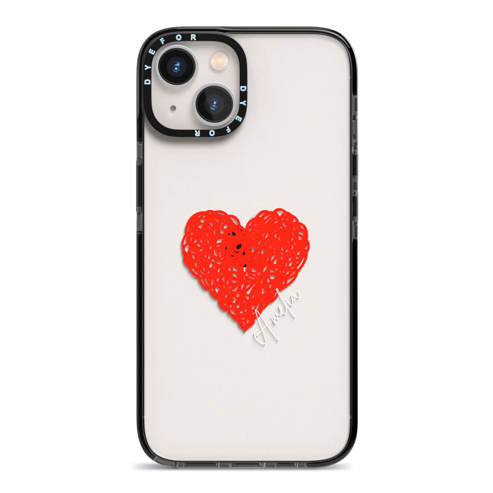 Custom Red Heart iPhone 13 Black Impact Case on Silver phone