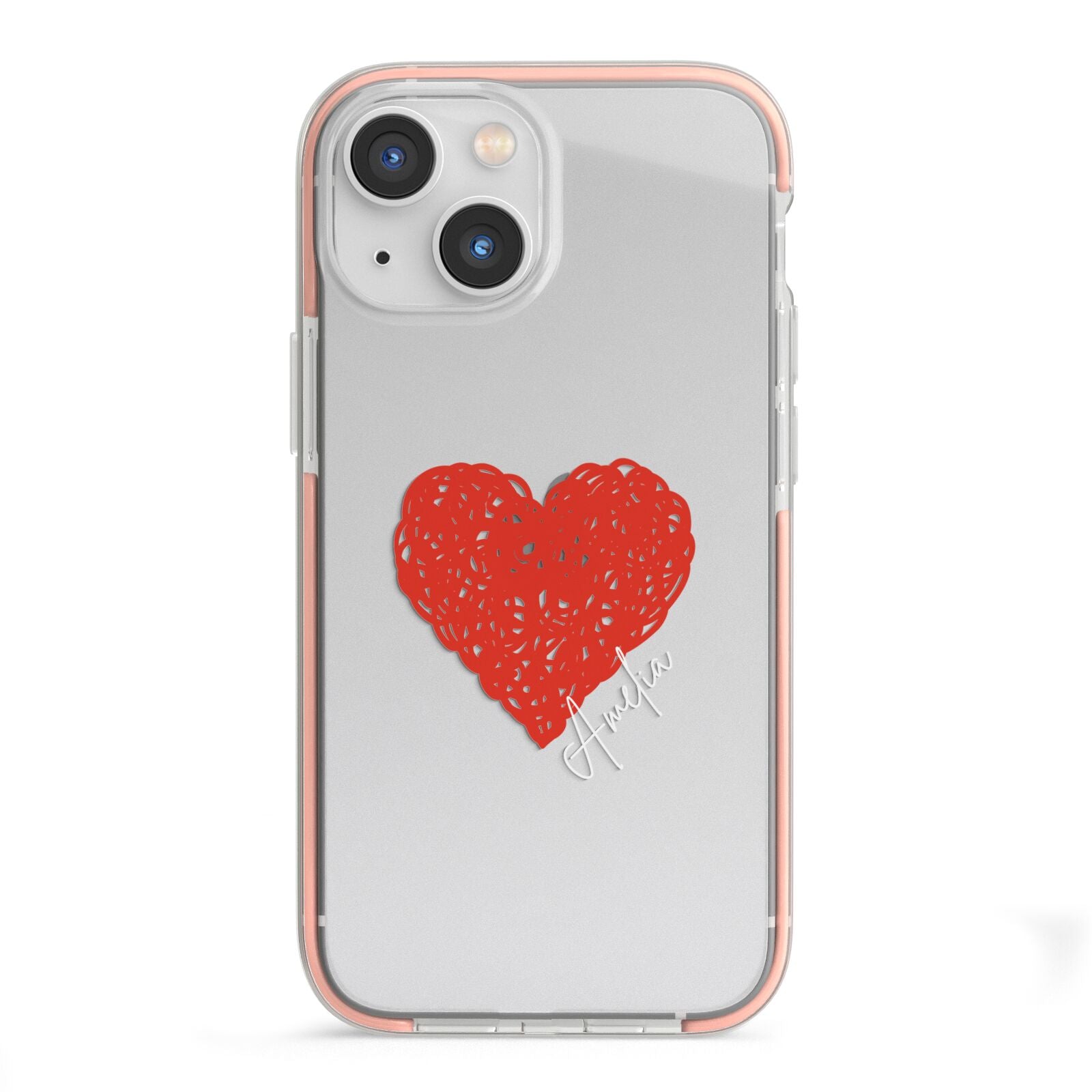 Custom Red Heart iPhone 13 Mini TPU Impact Case with Pink Edges