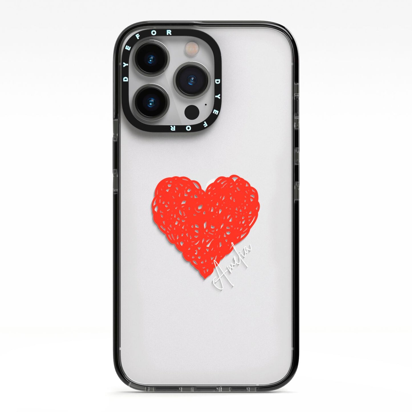 Custom Red Heart iPhone 13 Pro Black Impact Case on Silver phone