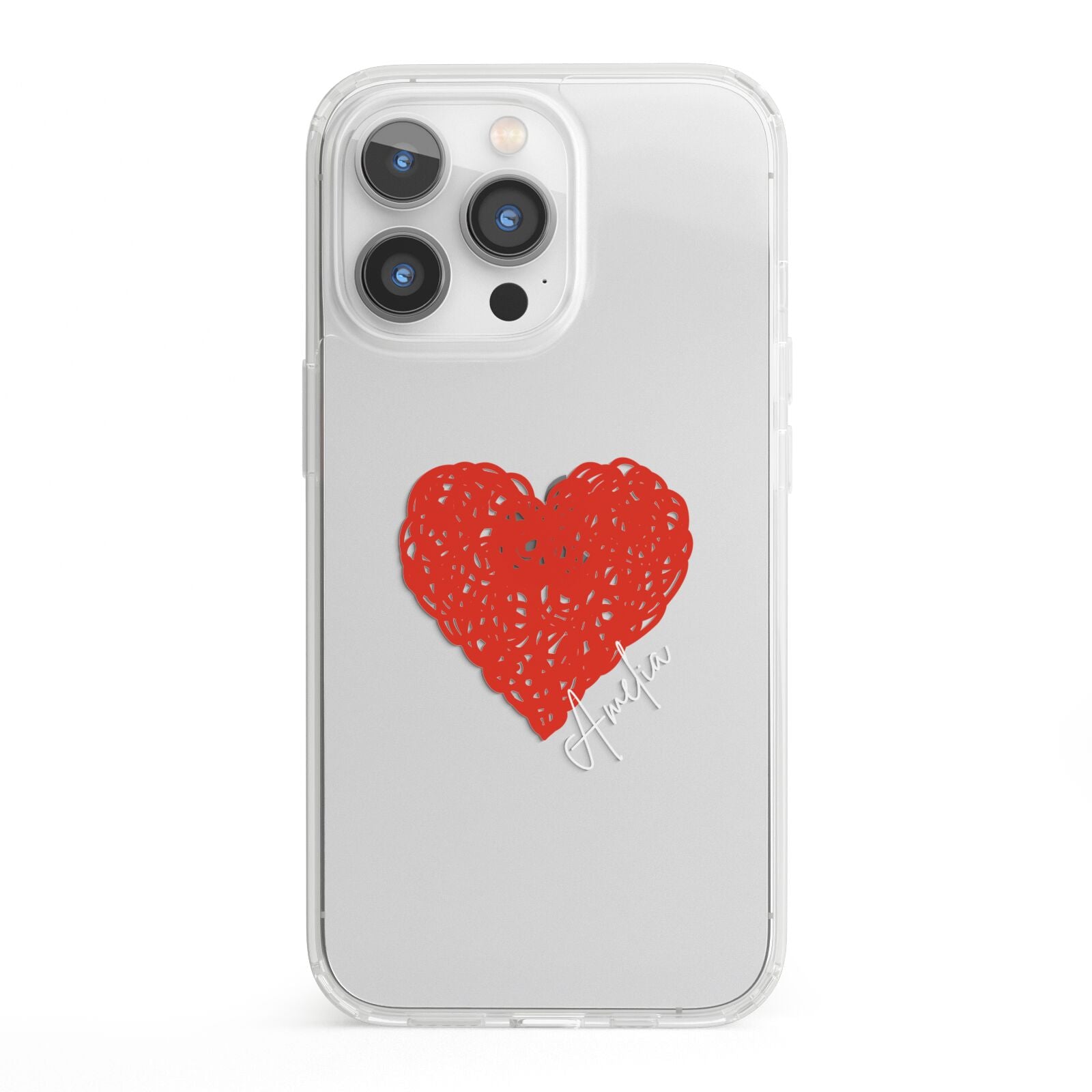 Custom Red Heart iPhone 13 Pro Clear Bumper Case