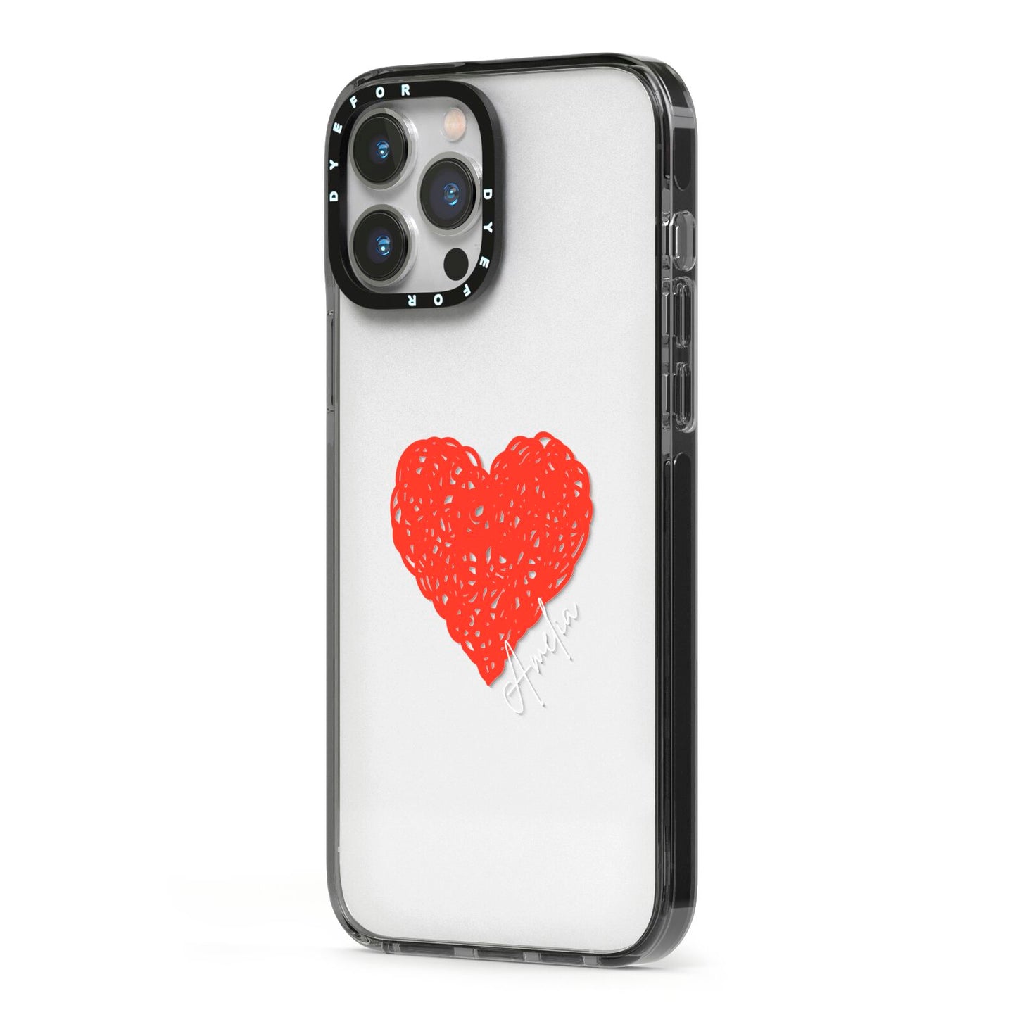 Custom Red Heart iPhone 13 Pro Max Black Impact Case Side Angle on Silver phone