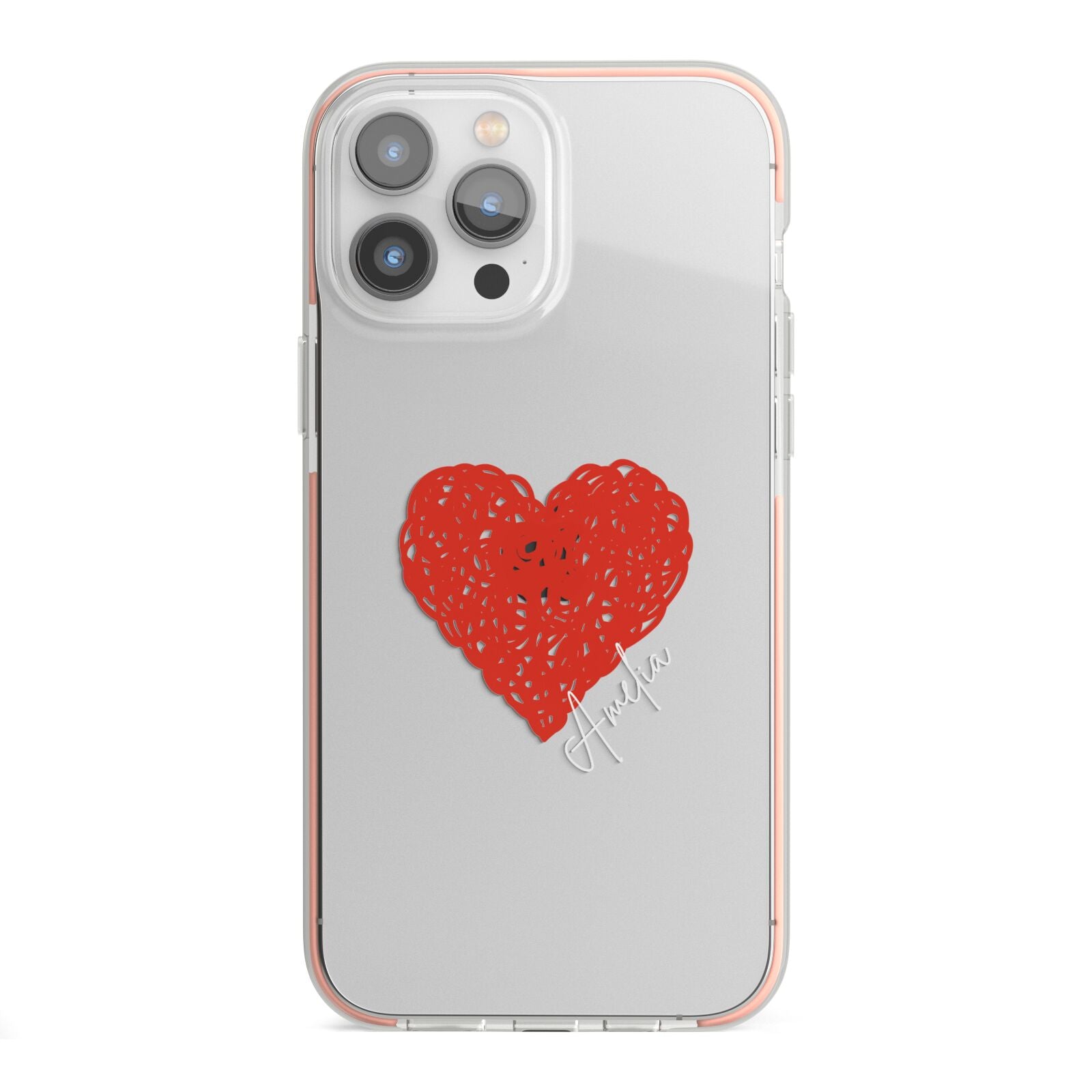 Custom Red Heart iPhone 13 Pro Max TPU Impact Case with Pink Edges